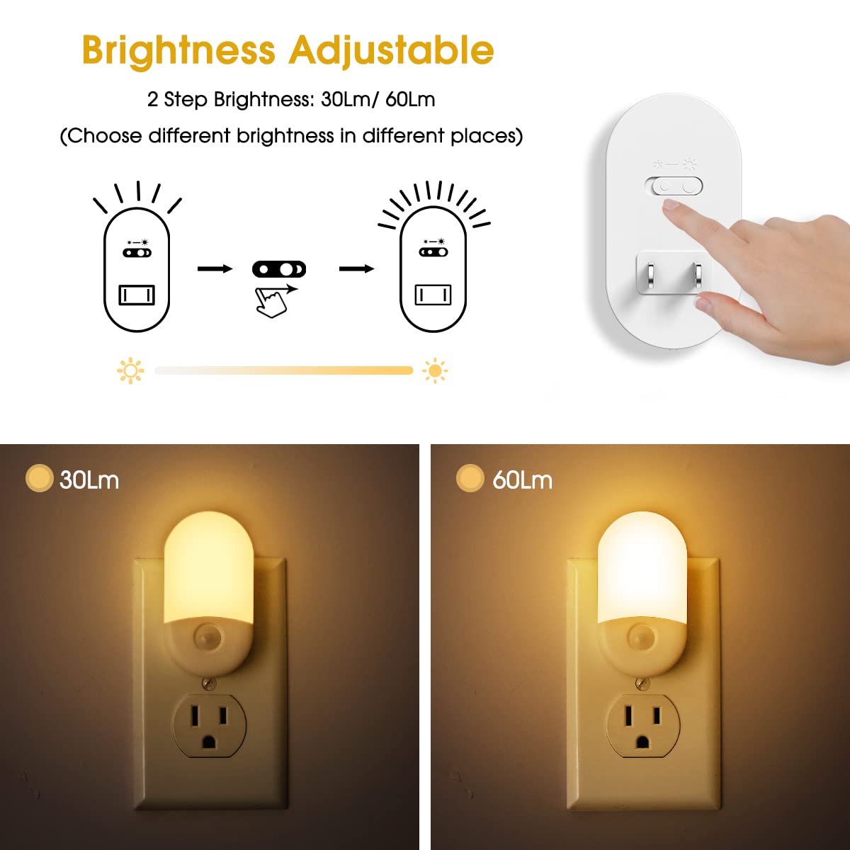 L Lohas Led Night Lights Plug Into Wall, [?? Pack] Led Dimmable Night Light With Light Sensors, 30/60Lm Adjustable Brightness Ni
