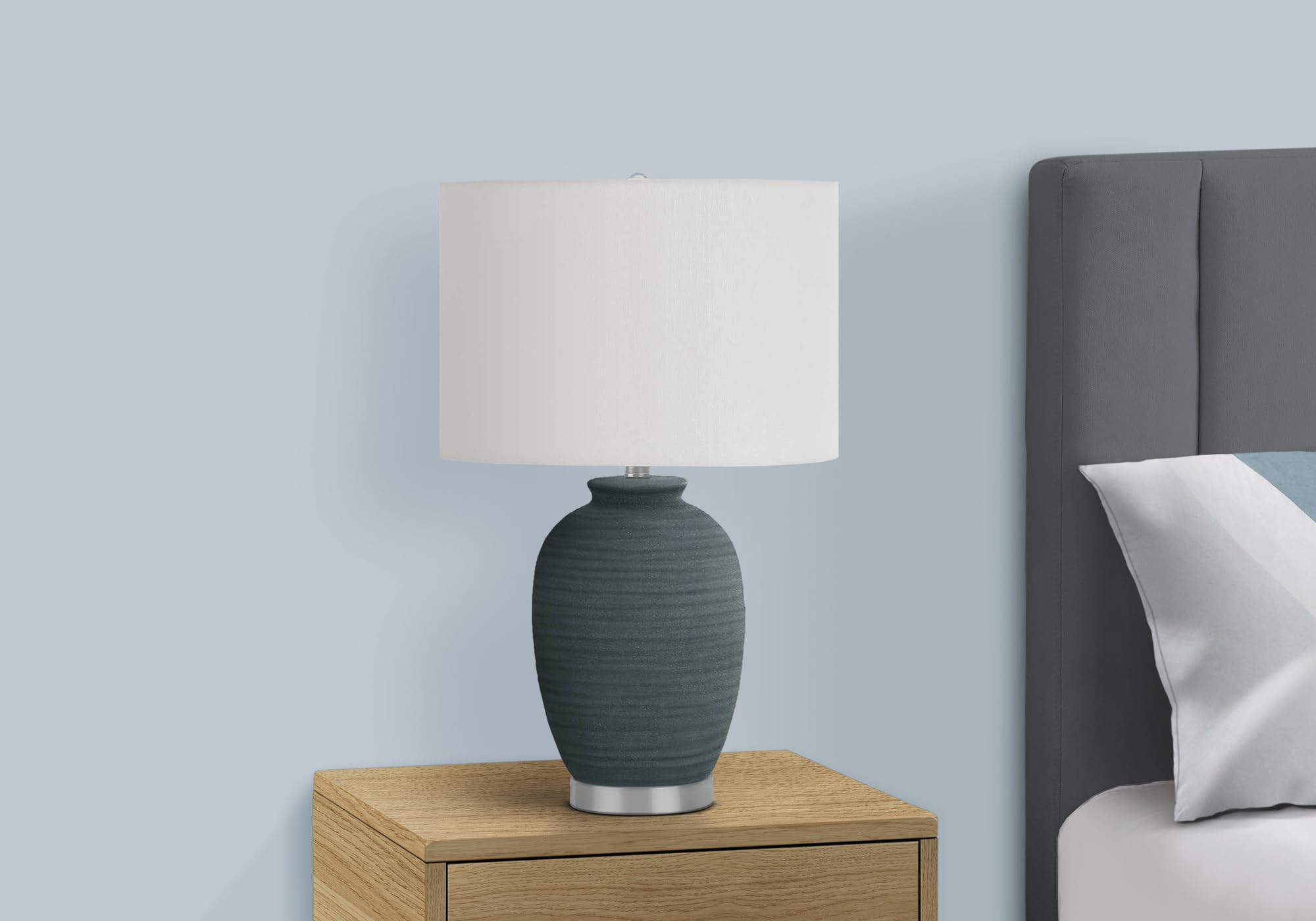 Monarch Specialties Table Lamp, Blue Ceramic, Ivory Shade, 15in L x 15in W x 24in H, Model I 9622