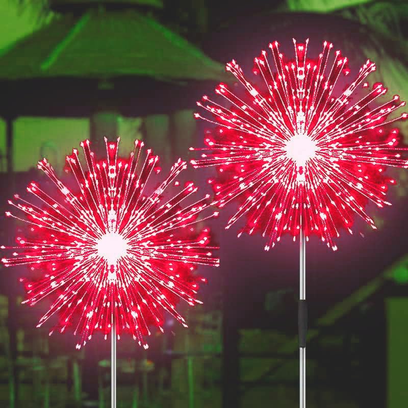 JJGoo Solar Firework Lights, 180 LEDs, 2 Pack, Waterproof, Red, Model KM5004H-yanhua-180-hong-2-1F