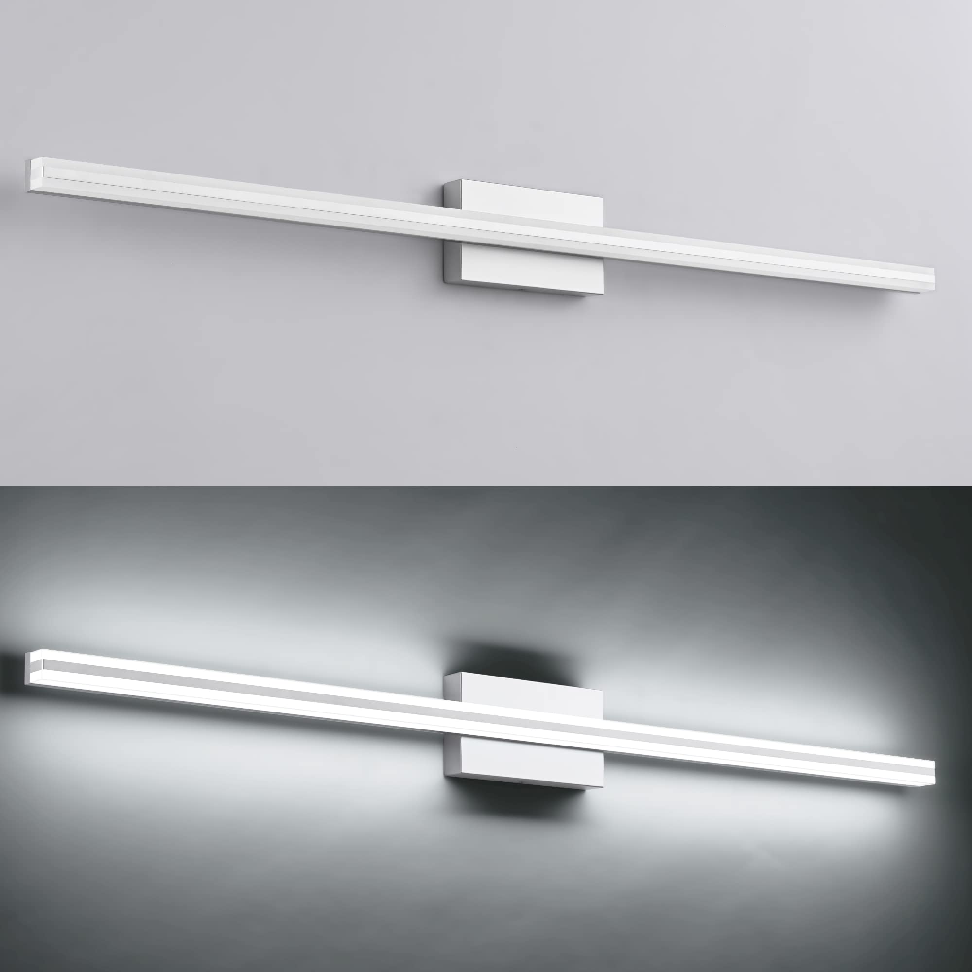 SOLFART Bathroom Vanity Lights 48 Inch Dimmable Brushed Nickel LED Fixture Acrylic Silver
