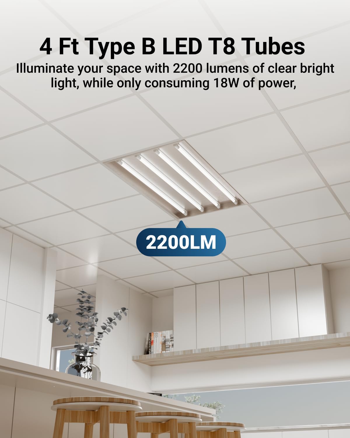 Sunco 6 Pack T8 Led Bulbs 4 Foot, Led Fluorescent Tube Replacement, 4Ft Led Tube Light, Ballast Bypass, 18W, 2200 Lm, Selectable