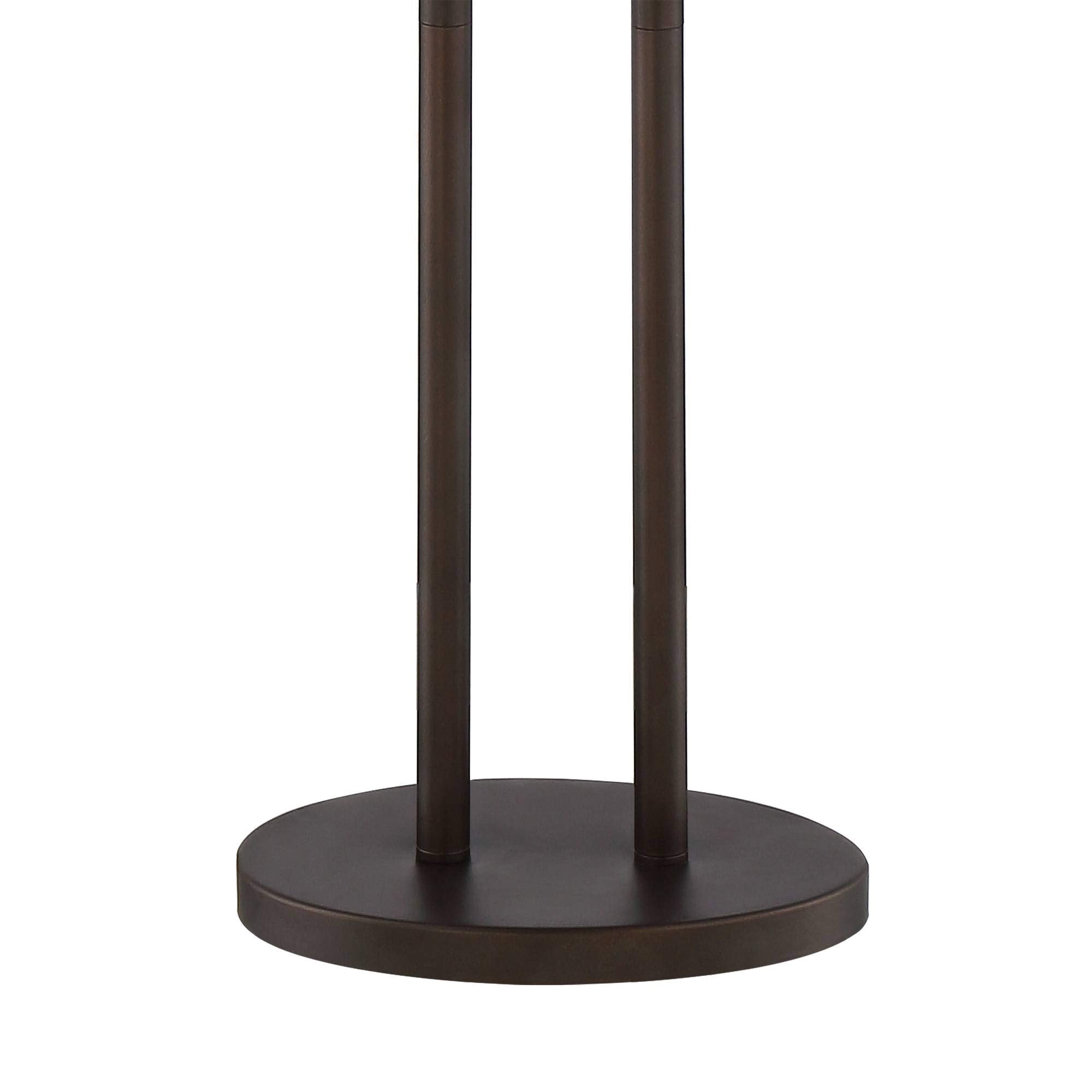 Franklin Iron Works Roscoe Floor Lamp, 62in Tall, Oil Rubbed Bronze, Brown Twin Poles, White Fabric Hardback Oval Shade, Model 1K790