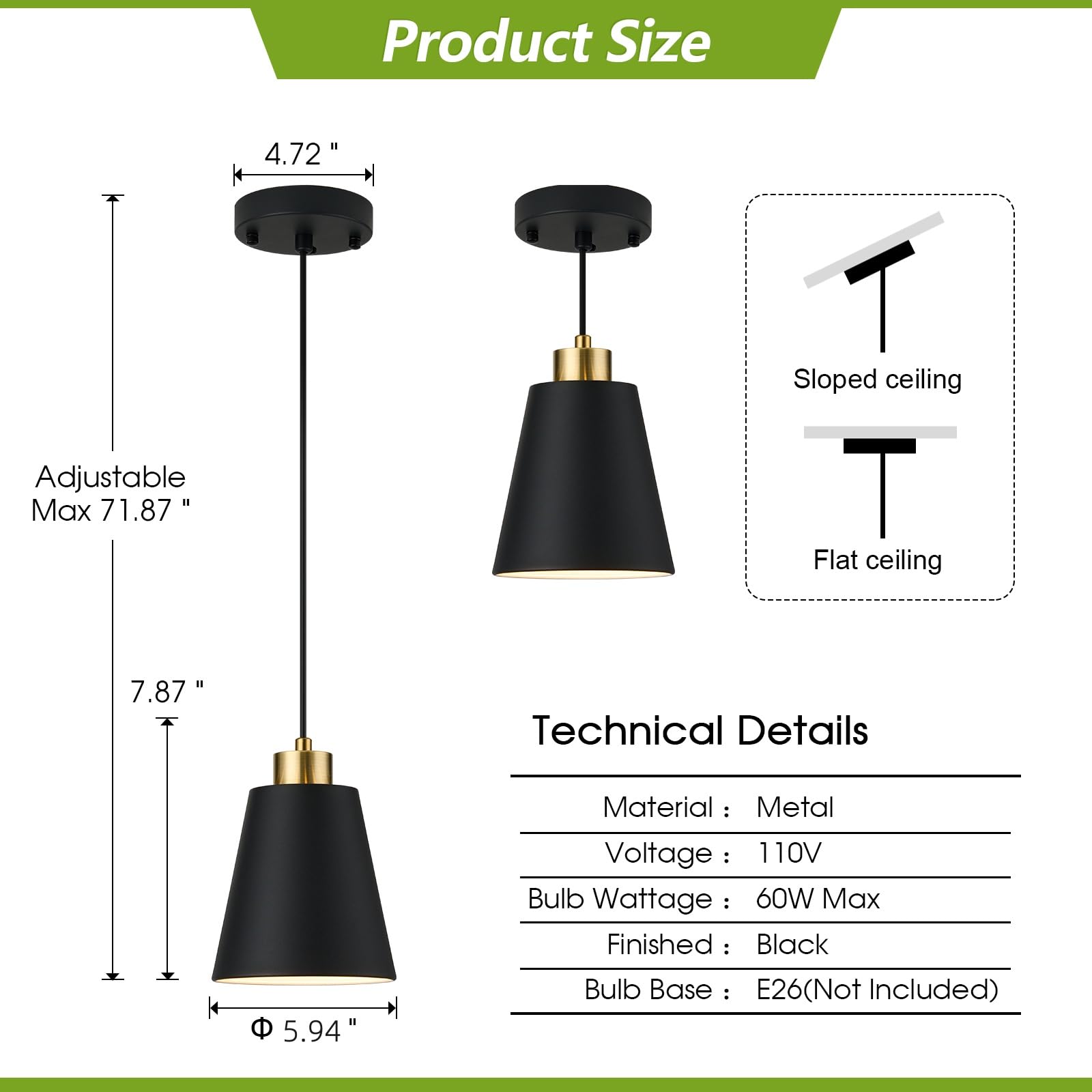 Lamknvs Matte Black Mini Pendant Light 7.87In Cone Kitchen Island Pendant Lighting With Gold Modern Hollow Shade Hanging Light Fixture For Kitchen Dining Room Bar 63 Adjustable Cord  1 Pcs