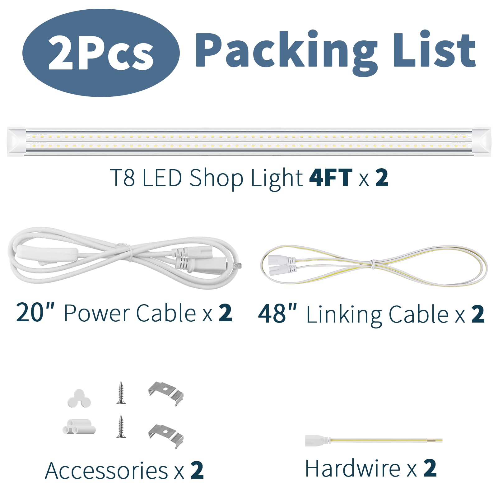 Suslum 2-Pack 4Ft T8 Led Shop Light, 42W 6300Lm 5000K Daylight, Linkable With Plug Shop Lights For Garage Ceiling Workshop Comme
