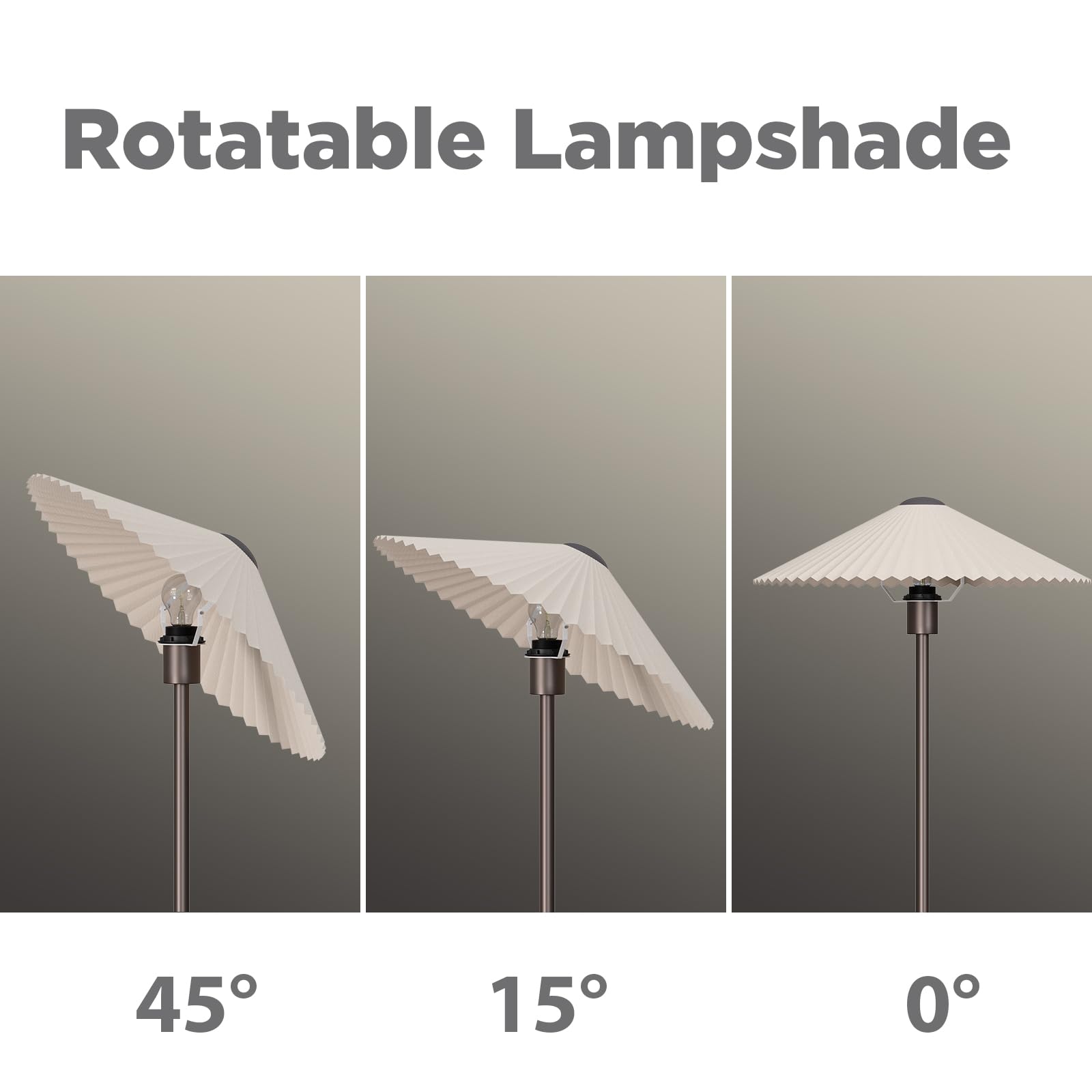 KUNJOULAM Pleated Floor Lamp, Metal Standing Lamp with Fabric Shade, Brown, Model FL001 for Living Room, Bedroom, Office