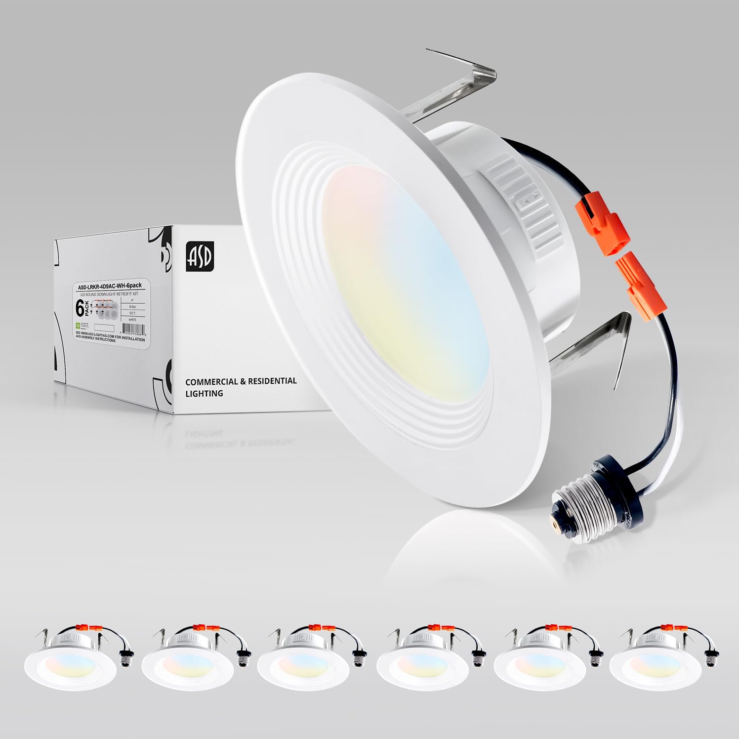 ASD Retrofit LED Recessed Lighting 4 Inch | 9W 700 Lm Wet Rated Dimmable Ceiling Downlights | 2700K-5000K Adjustable CRI90 White