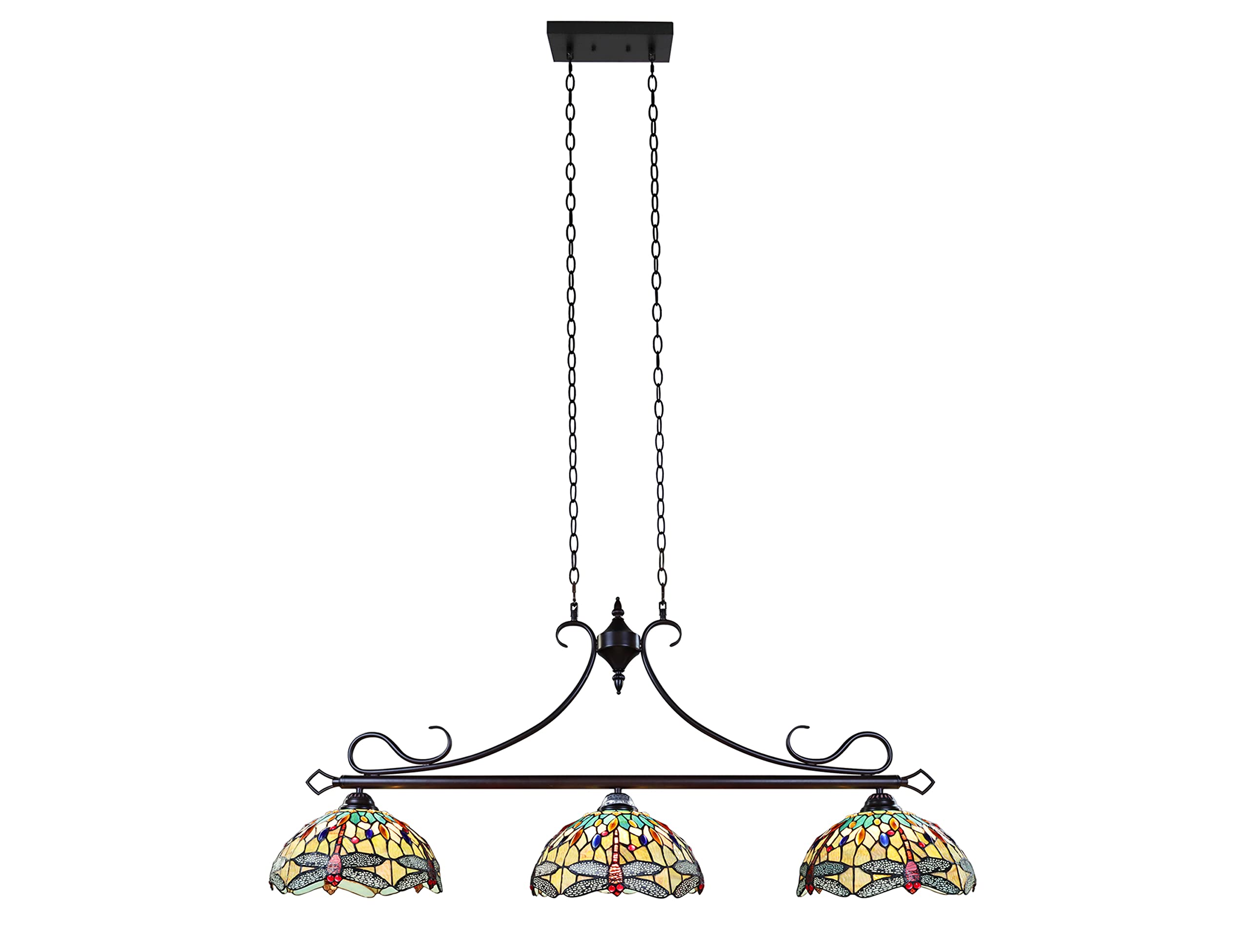 Chloe Lighting Dragonfly Pendant 3-Light Island Light 48in Wide Multicolor Glass Model CH3T471GD48-IL3