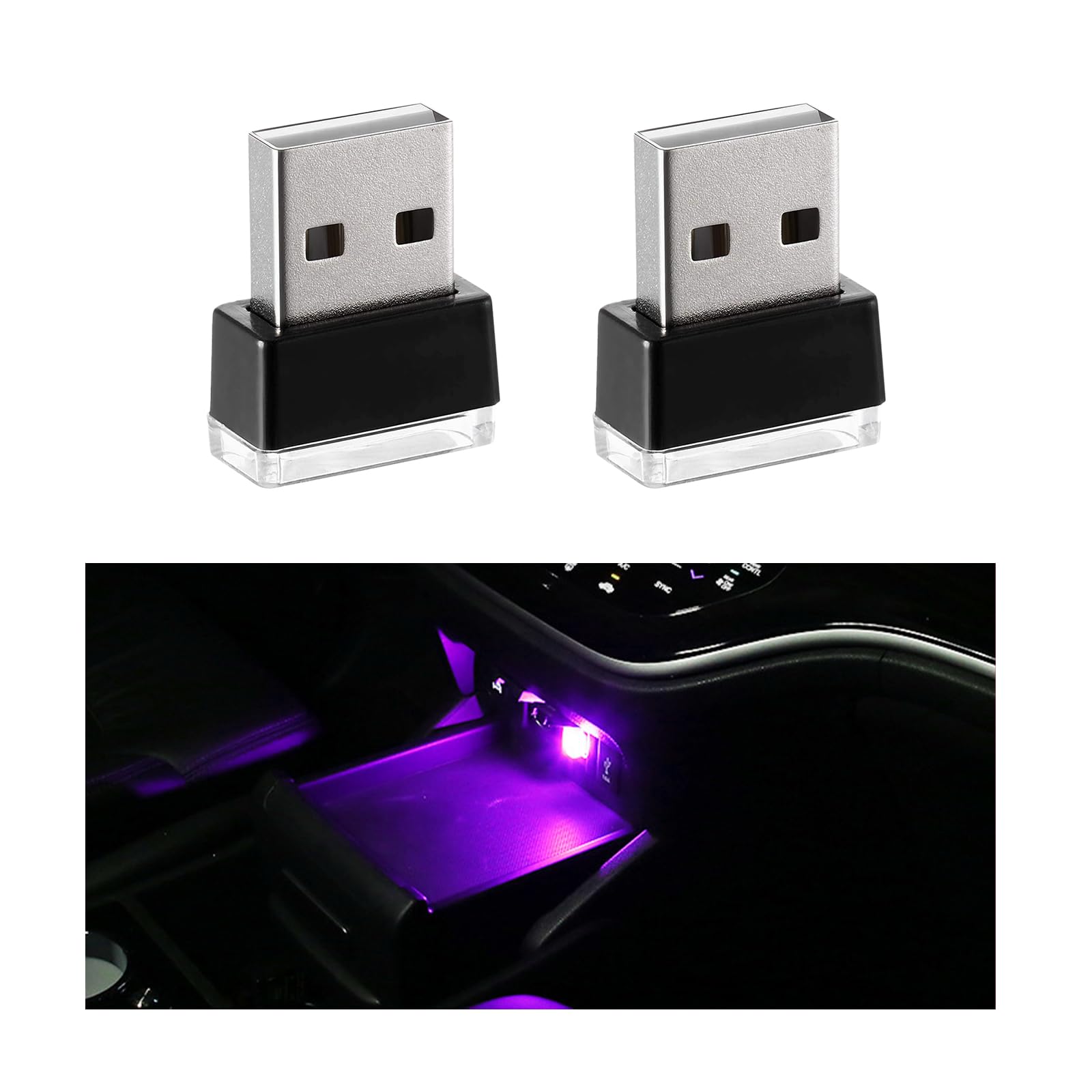 Sylvil 2 Pcs Usb Led Car Interior Atmosphere Lamp  Portable Mini Led Night Light  Plug-In Usb Interface Trunk Ambient Lighting Kit  Universal Interior Car Accessories (Purple)