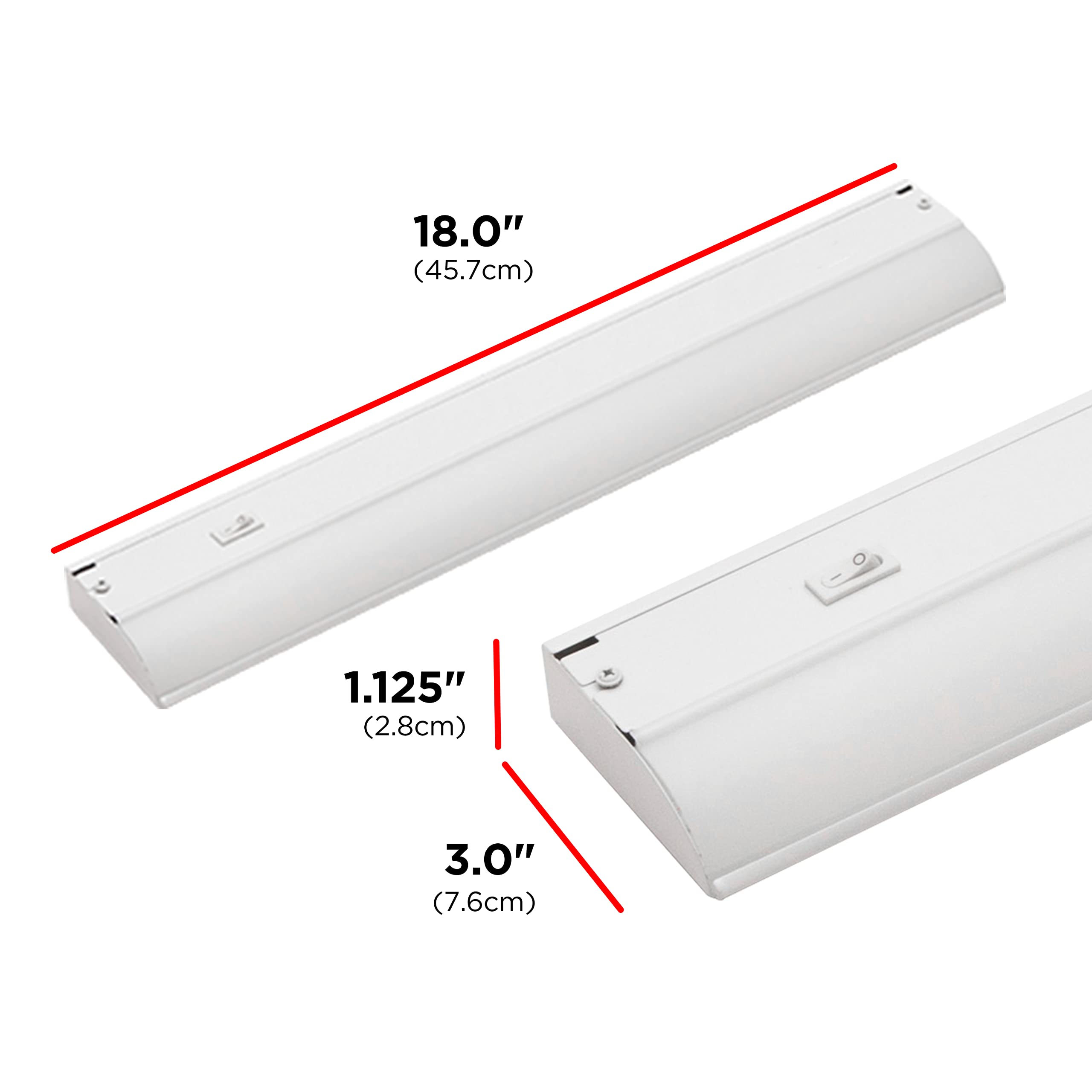 Ultrapro 18&quot; Hardwired Under Cabinet Lights - 2700K Warm White, Plastic, On/Off Only