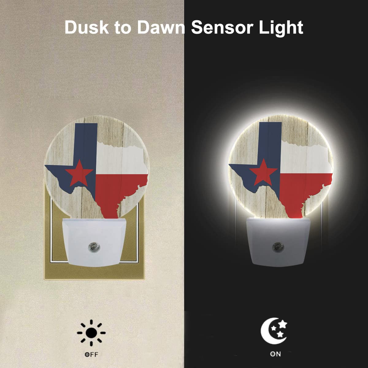 Ekobla Texas Flag Night Lights Plug Into Wall Texas State Rustic Night Light With Dusk To Dawn Sensor Led Round Lamp For Boys Gi