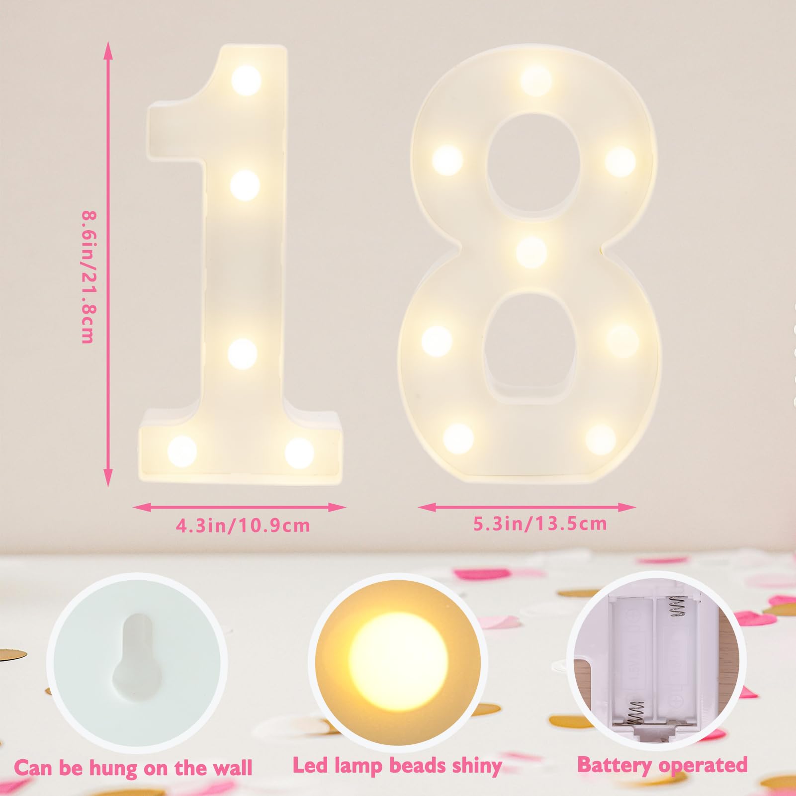IFDGCTK LED Light Up Numbers for 18th Birthday, Warm White Decor, Model IFDGCTK