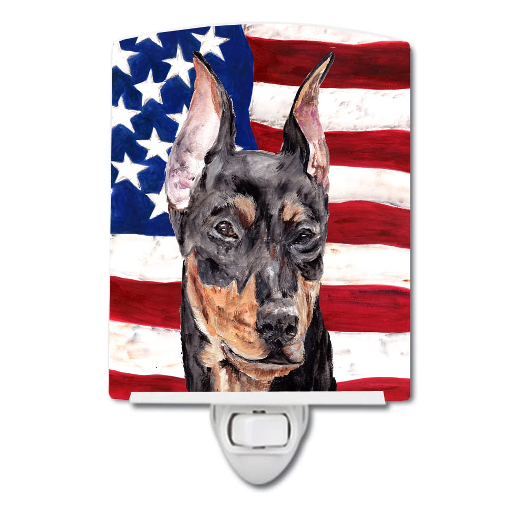 Carolines Treasures Ceramic Night Light, German Pinscher & American Flag, UL-Certified, 6x4x3in, Multicolor, Model SC9644CNL