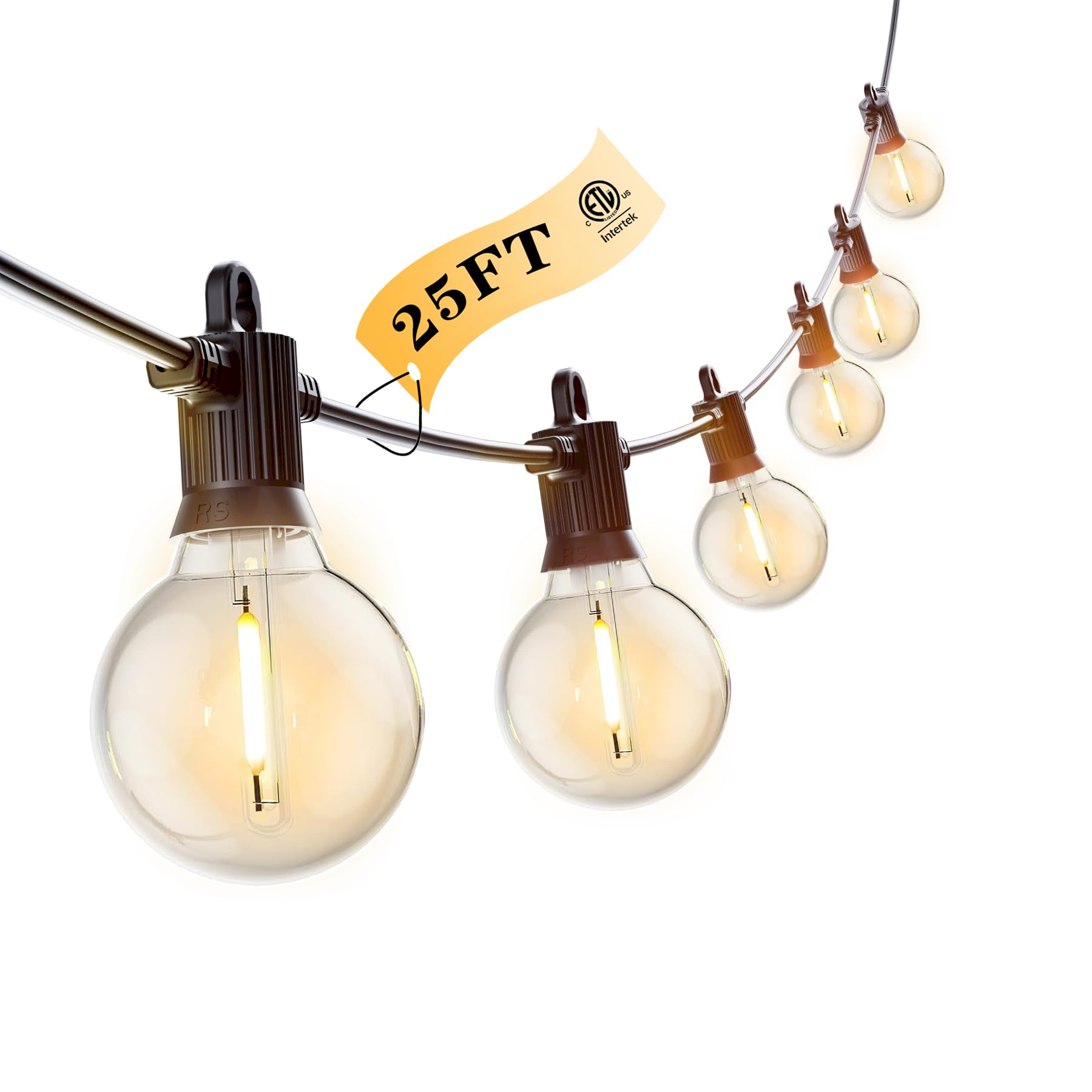 Kawaya Outdoor String Lights 25 FT LED Patio Lights with 12+1 Shatterproof Edison Globe Bulbs - IP65 Waterproof Dimmable Hanging