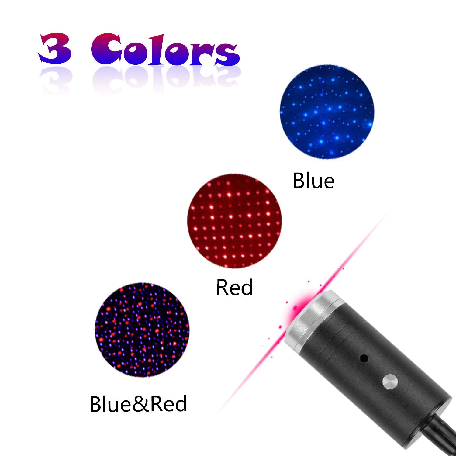 Aevdor Usb Star Light Sound Activated, 3 Colors + 9 Functional Modes, Car Ceiling Interior Light, Romantic Usb Night Light Decor