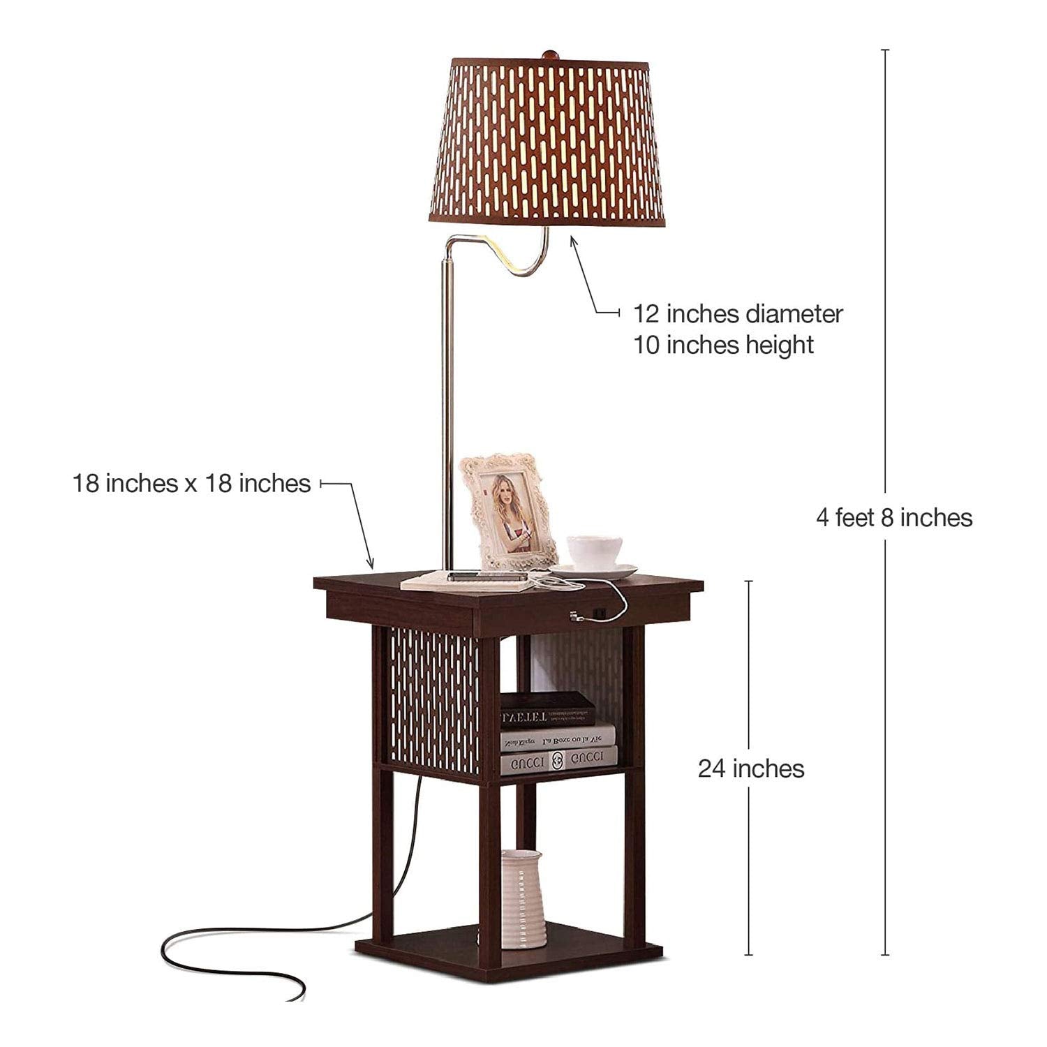 Brightech Madison Side Table With Lamp Combo With Led Bulb, Desk Lamp With Usb Port, Bedside Reading Lamp, Modern End Table With Floor Lamp For Bedroom, Living Room, Office - Havana Brown