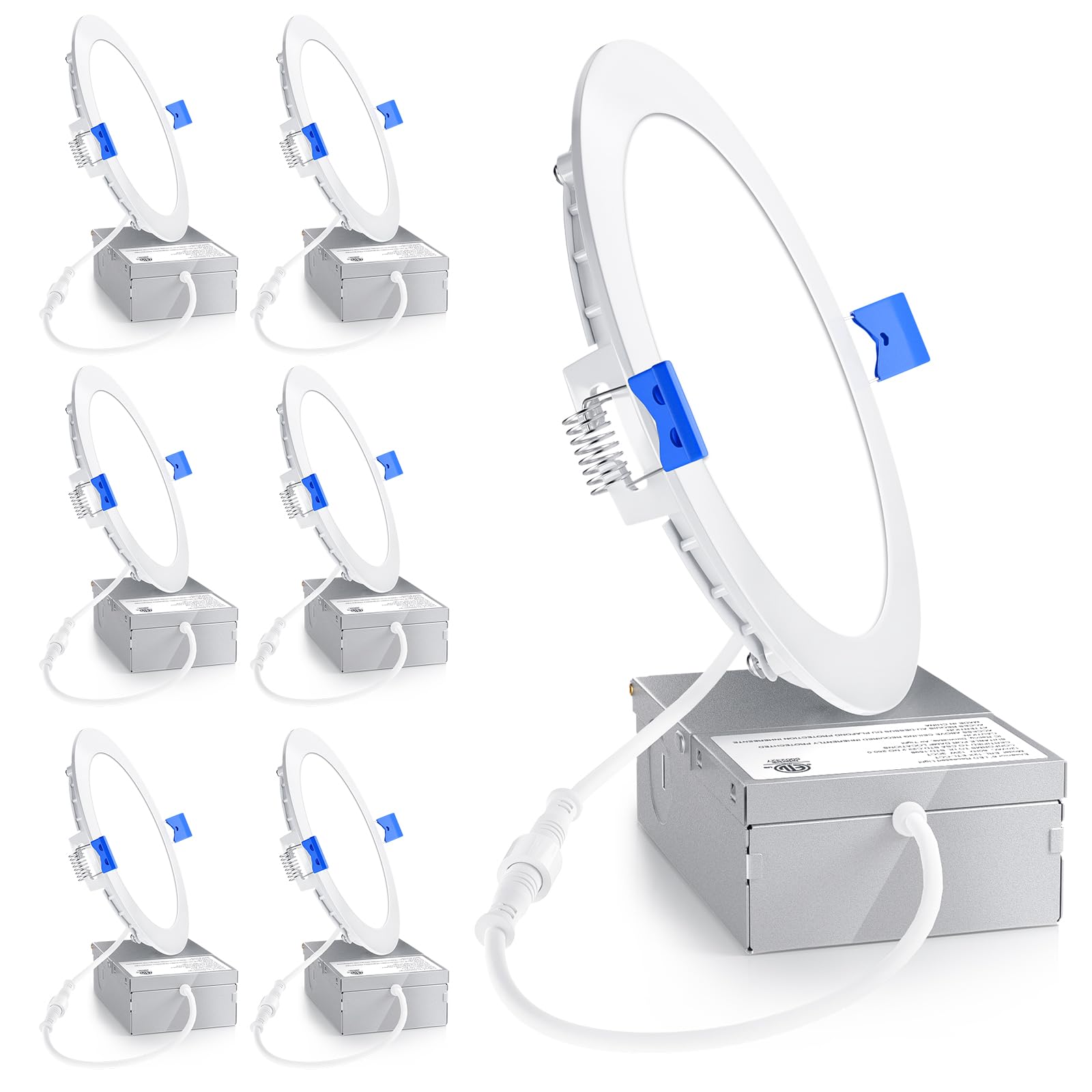 Ensenior 6 Pack 6 Inch LED Recessed Light, Dimmable, 6000K Clear White, 1200LM High Brightness, 12W 120V, Damp Rated, Ultra-Thin