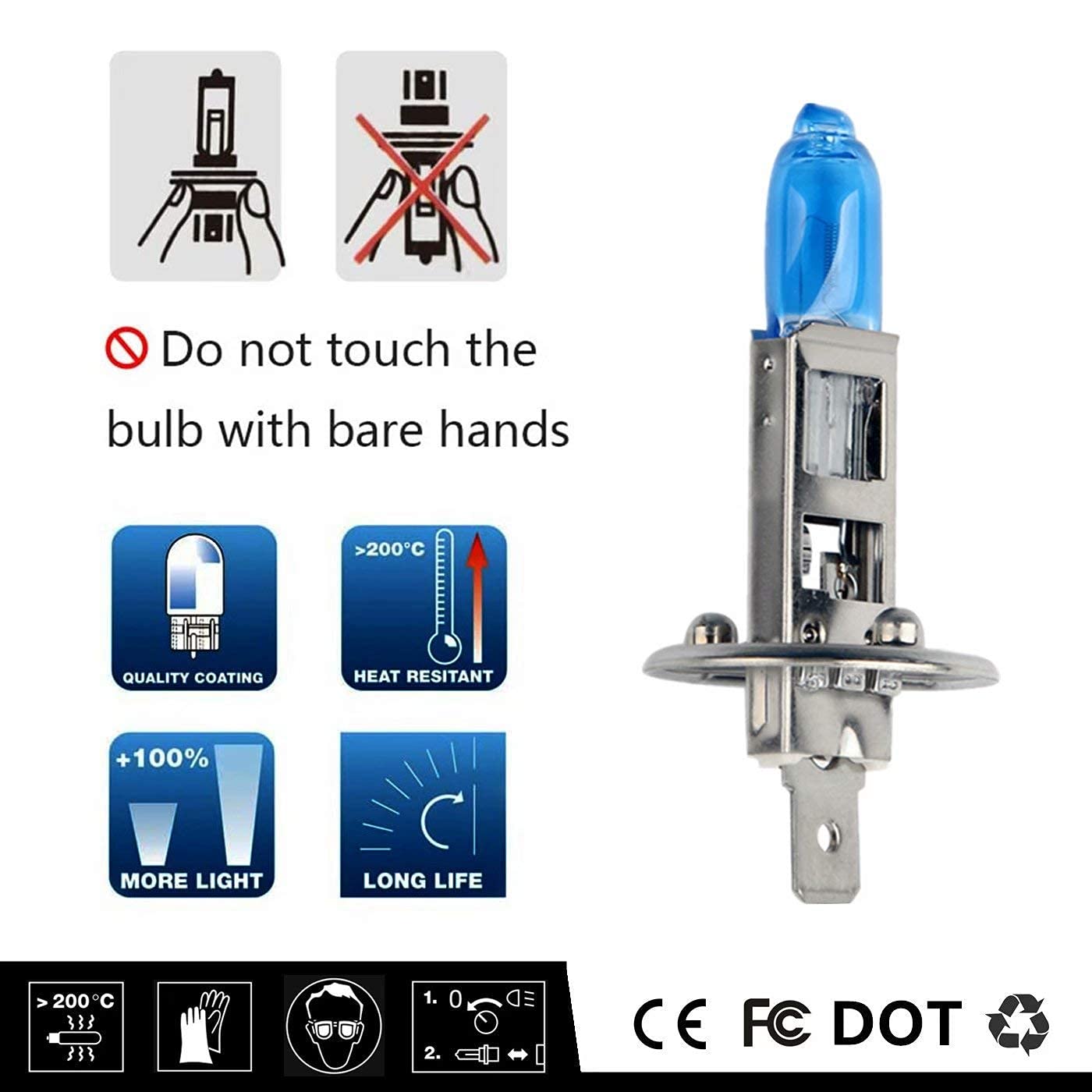 Vexoneye H1 Halogen Headlight Bulb/Fog Lights 12V 55W White 5000K 64150 12258 Light Bulbs Headlamp Super Bright