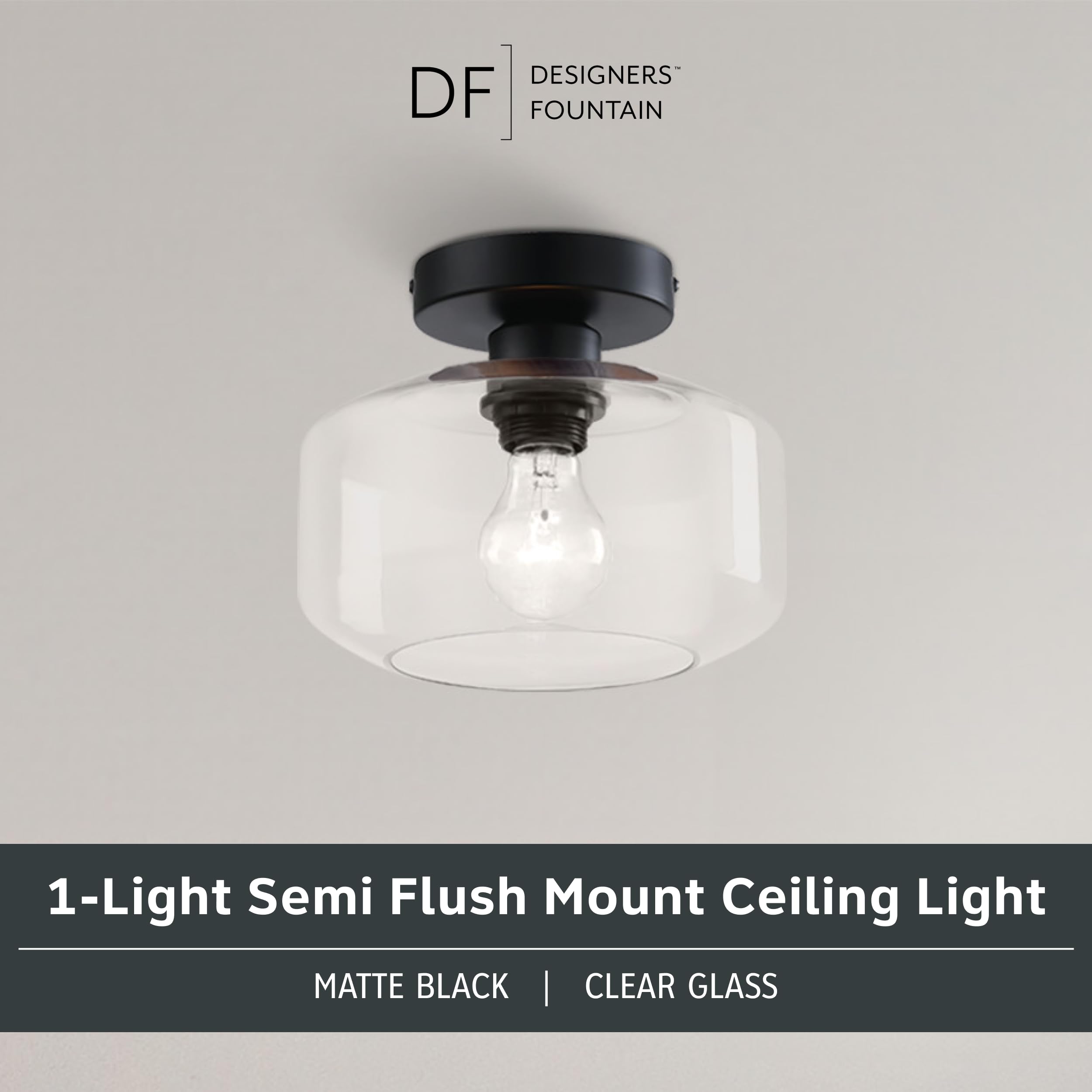DESIGNERS FOUNTAIN Semi Flush Mount Ceiling Light, 8.75 Inch, Matte Black, Alloy Steel, Model D335M-SF-MB