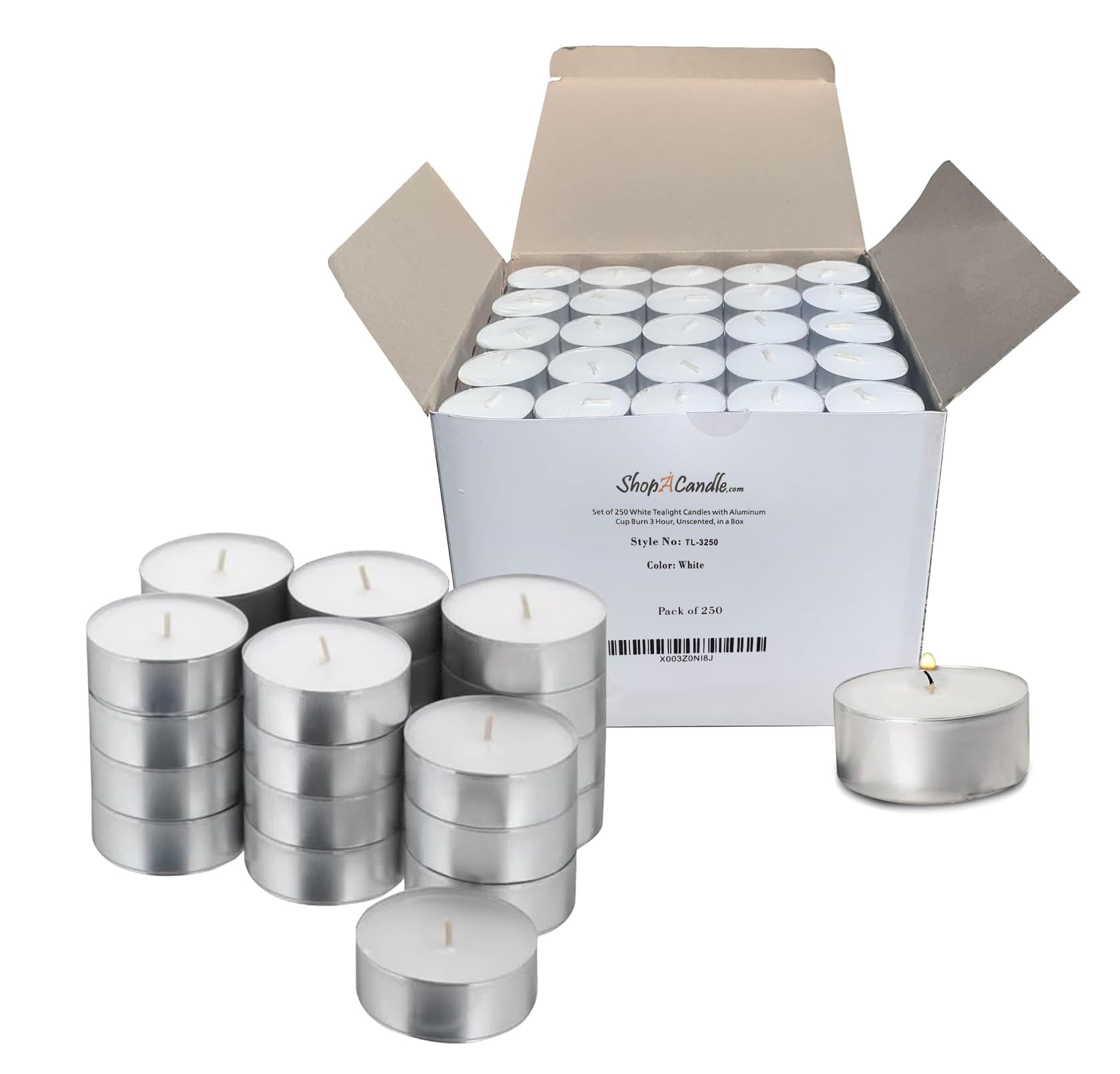 250 Pack Tealight Candles in Metal Cups - Clean, White Unscented Tealight Candles with 3 Hour Long Burning Time - Votive Candles Bulk for Romantic Dinner, Weddings, Spa & Hotels