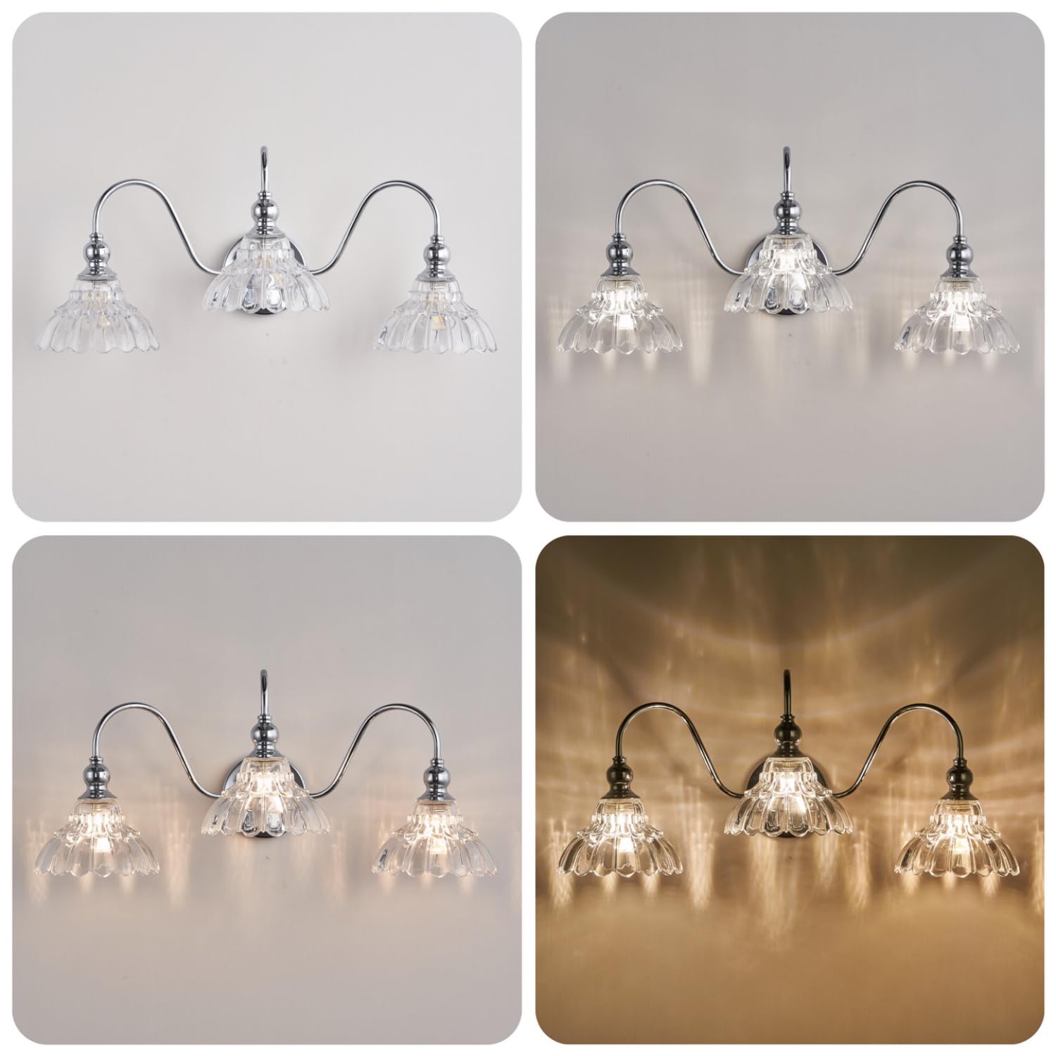 Tlolgt Chrome Bathroom Vanity Lights Modern Crystal Vanity Lighting Fixtures 3-Lights Bathroom Lights For Bathroom Bedroom Kitchen Living Room Dining Room