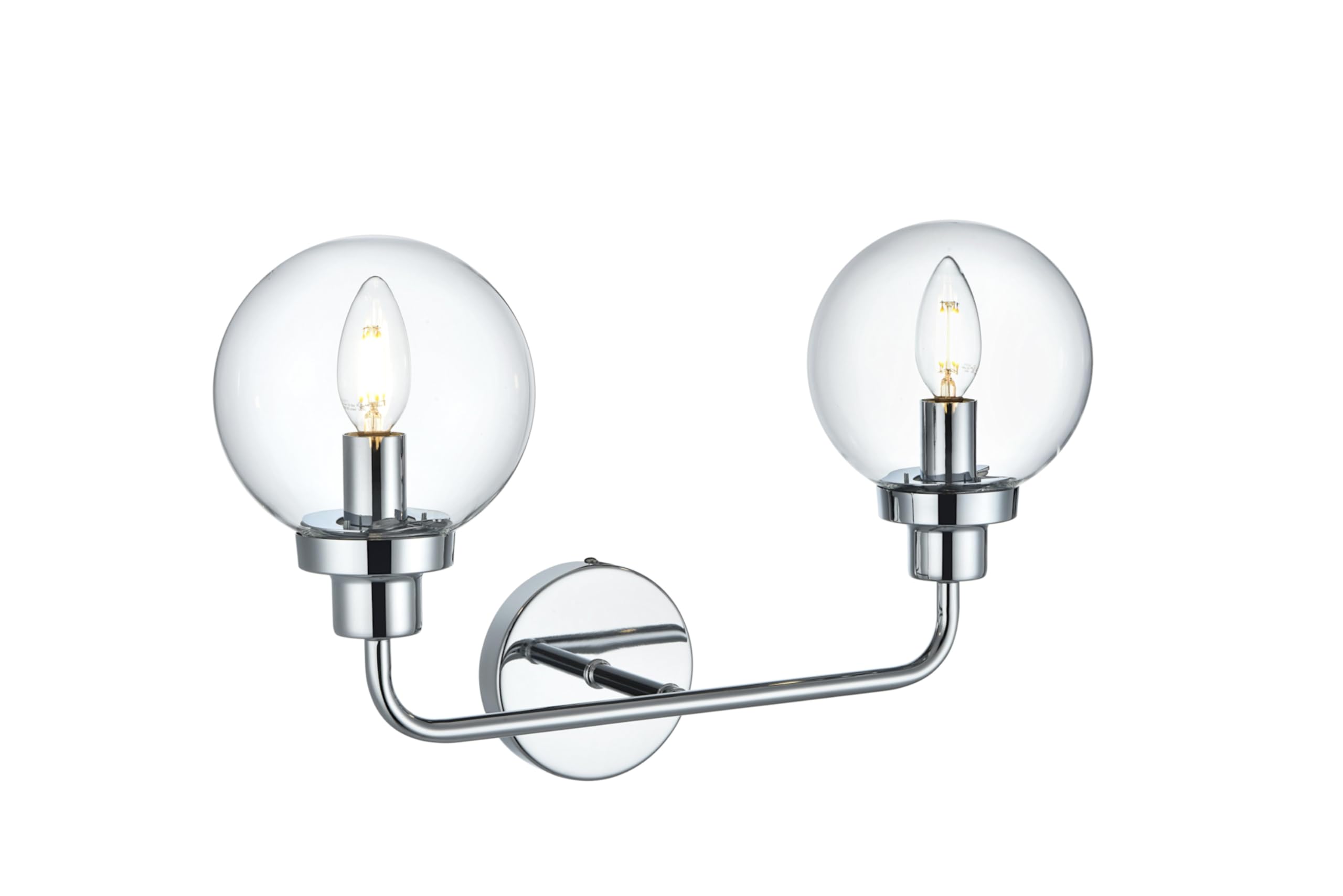 Living District Hanson 2-Light Metal Bath Sconce in Polished Nickel and Clear