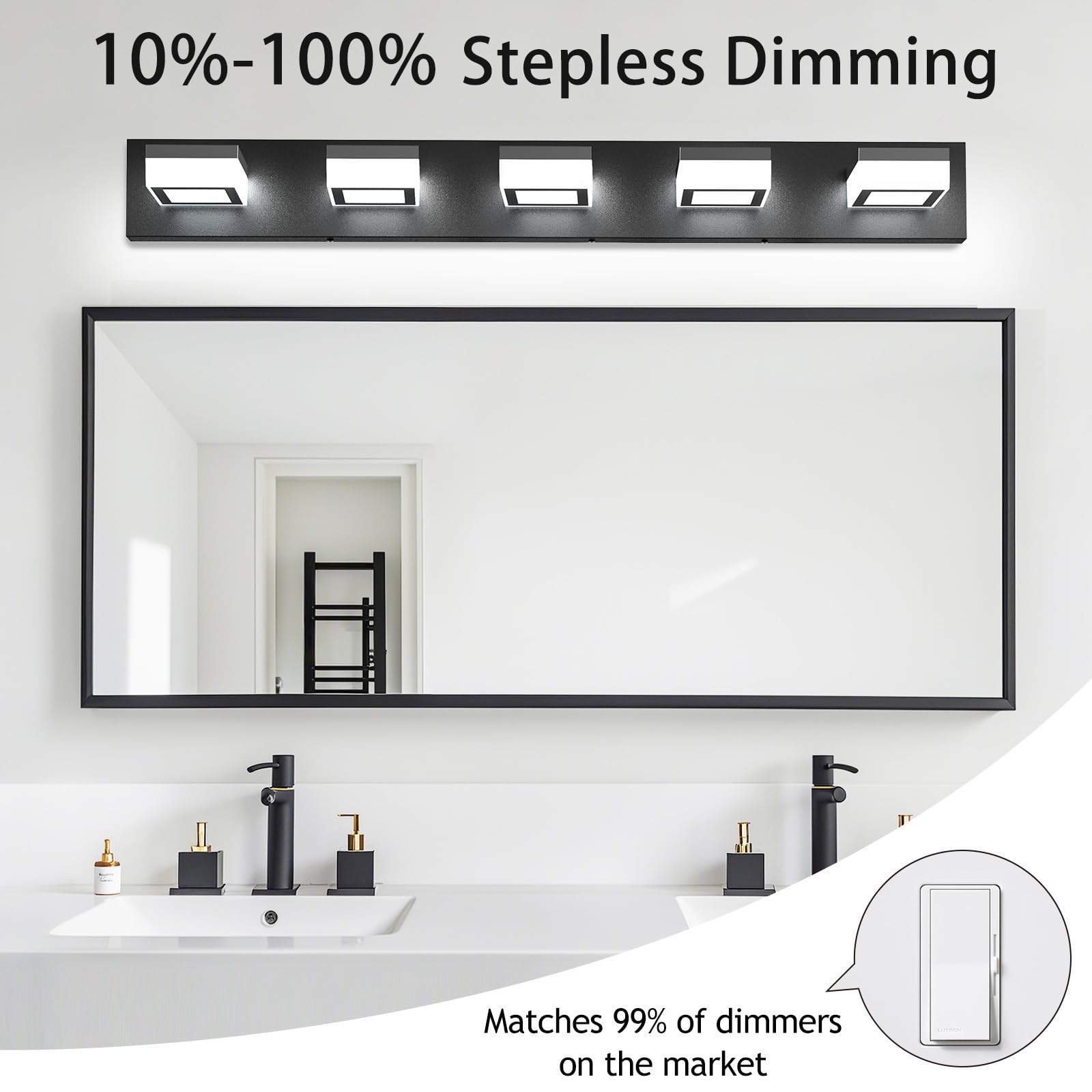 Izorro Led Modern Bathroom Lighting Fixtures Over Mirror (5-Light  40 Inch  Dimmable) Matte Black Bathroom Vanity Light Fixture With 360Rotatable Head (Cool White 6000K)