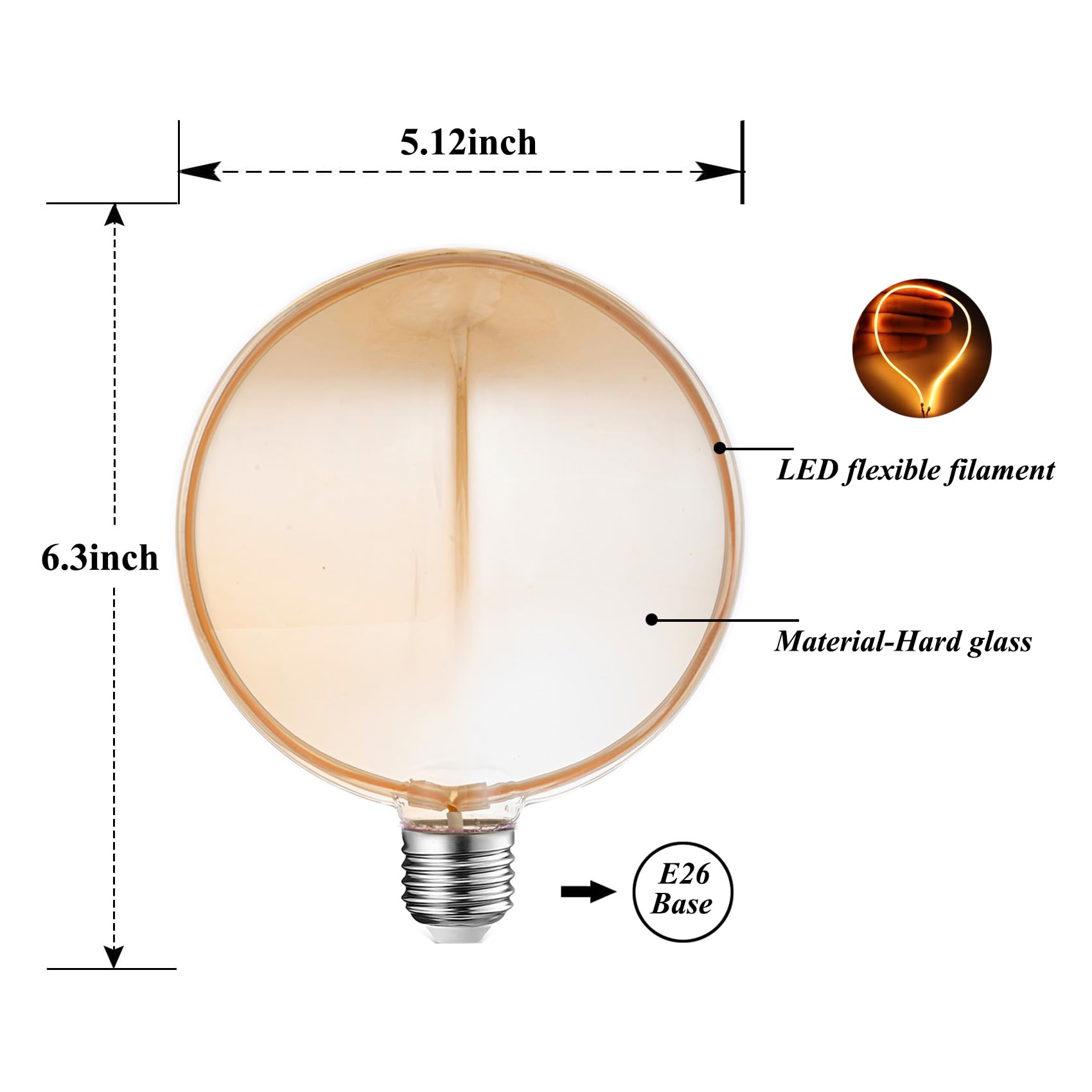 Sunaiony Decorative Light Bulb Unique Globe Bulb 40 Watt Equivalent, Dimmable Spiral Filament Large E26 Vintage Edison Led Light