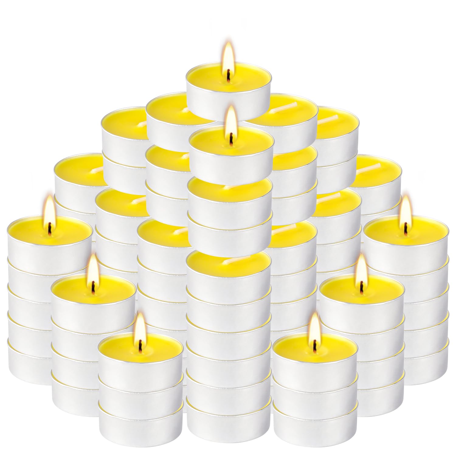 100 Pack Scented Tealight Candles 4 Hours, Lemon Aromatherapy Candles For Votive Home, Wedding Holiday And Emergency (Yellow)