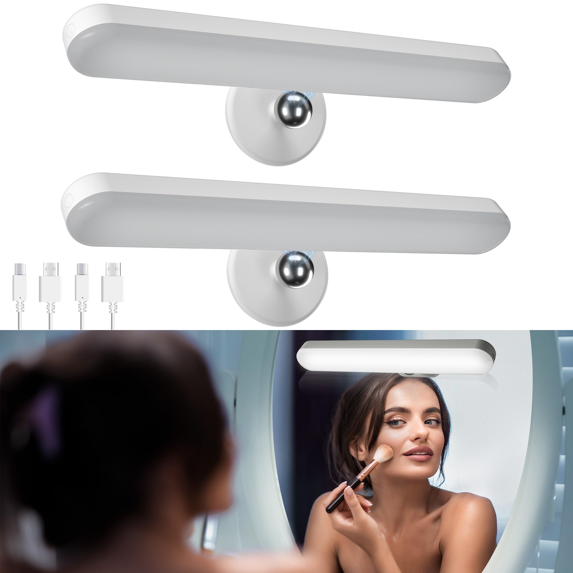 Benreom 2 Pack Wireless Vanity Lights For Mirror, Rechargeable Battery Operated Mirror Lights, Adjustable Color Brightness & Ang