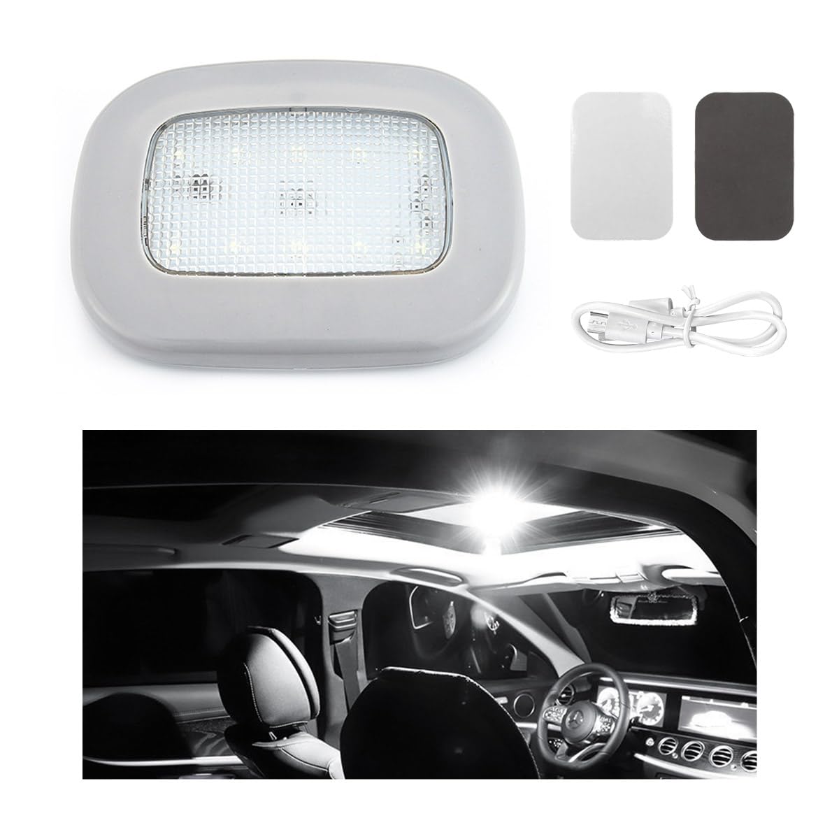 Ohleats Car Interior Ceiling Roof Light, Magnetic Rechargeable USB Dome Lamp, Gray, LED Map Reading Light