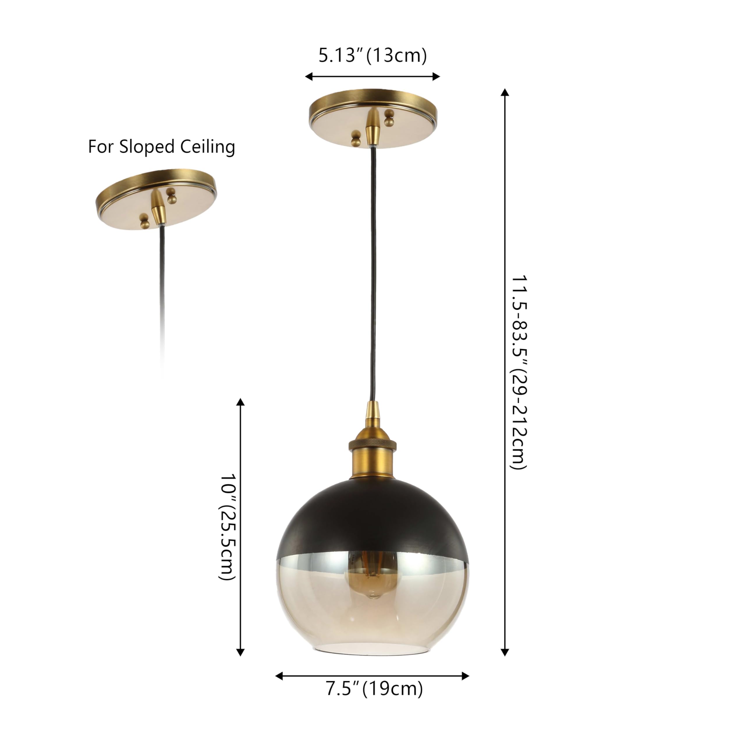 Jonathan Y Jyl3513A-Set2 Nixon 7.5'' 1-Light Mid-Century Modern Metal/Glass Adjustable Drop Globe Led Pendants, For Bedroom, Liv