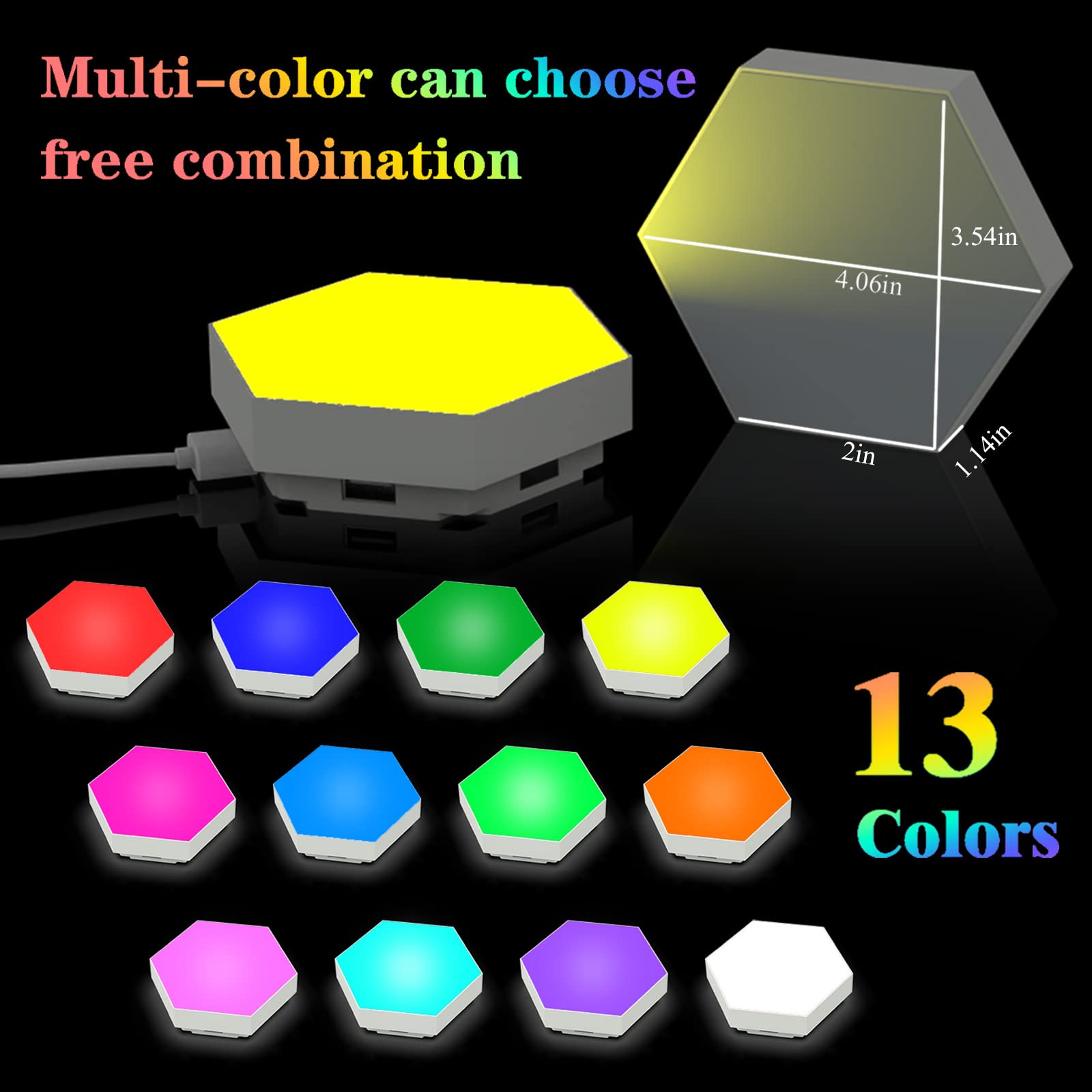 Yxqua Hexagon Led Wall Panels - Touch Control, Multi-Colored, Autism-Friendly, 12 Pack