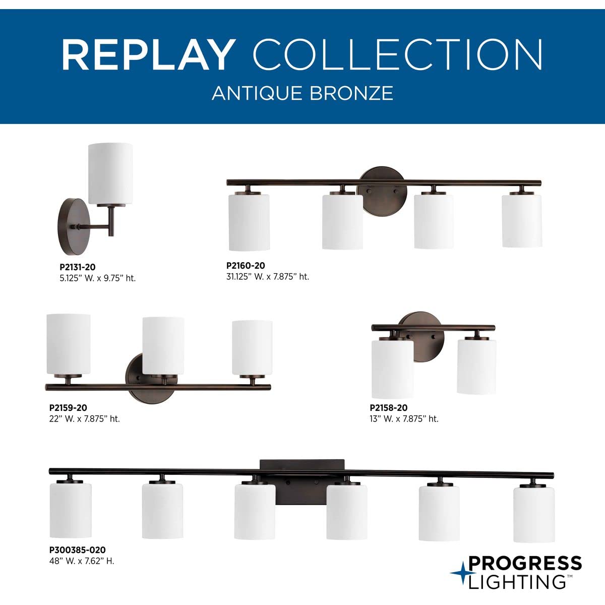 Progress Lighting P300385-020 Replay Bath & Vanity, 6-Light, Antique Bronze