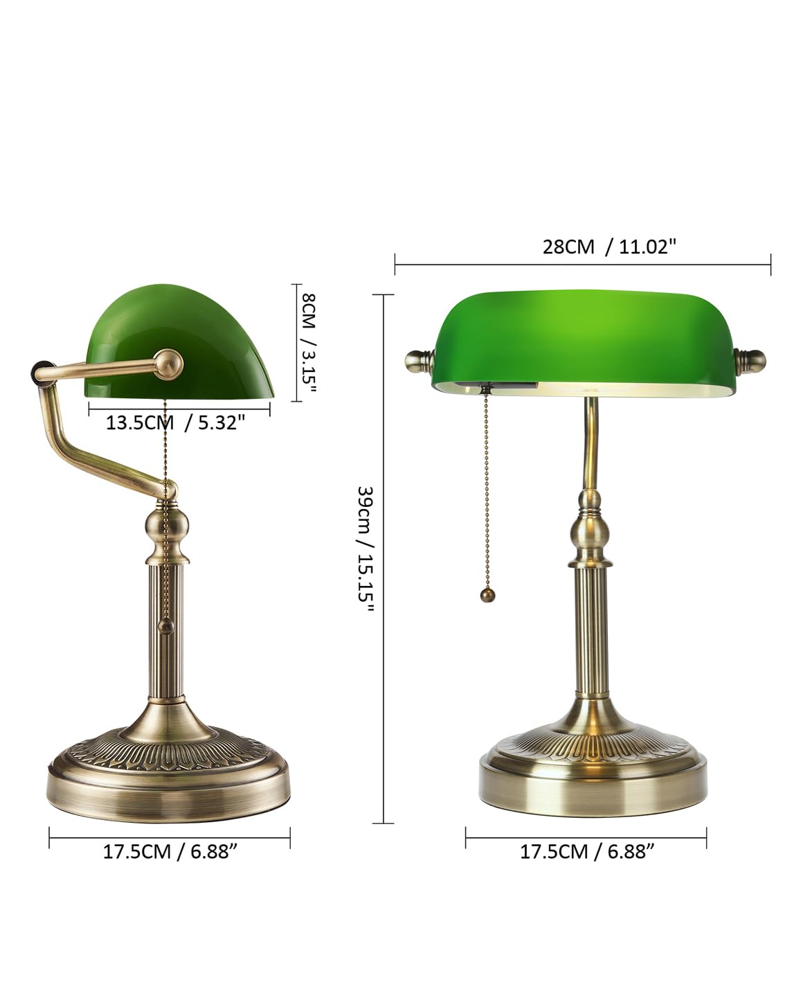 Newrays Green Glass Bankers Desk Lamp With Pull Chain Switch Plug In Fixture For Home Office