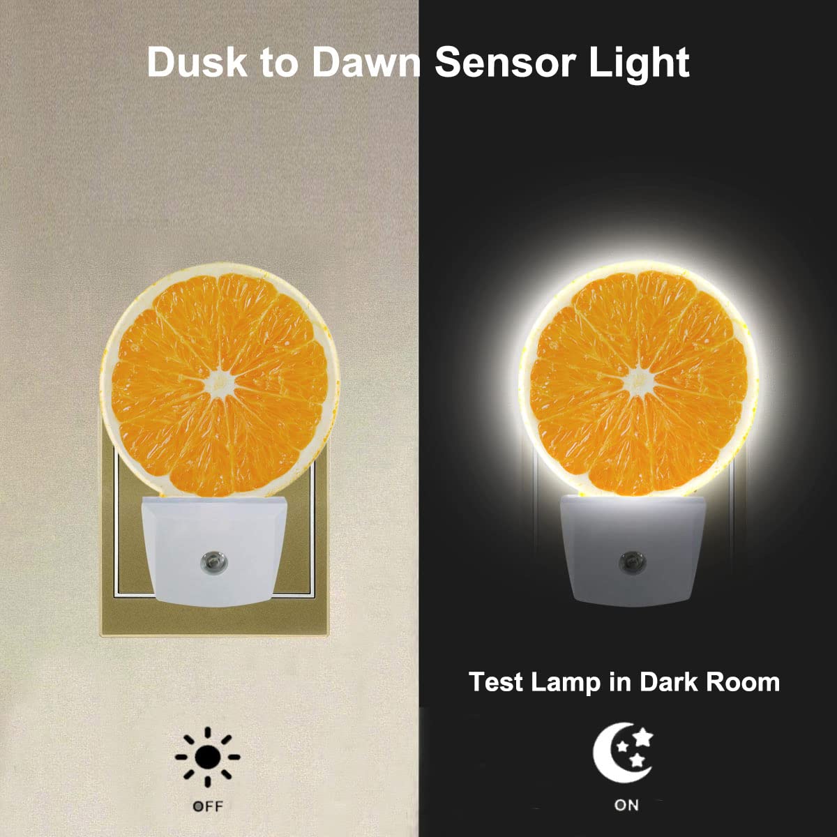 Uanvaha Orange Slice Night Light Sweet Fruits Yellow Night Lights Plug Into Wall 0.5W Led Lights Auto On/Off For Hallway Stairwa