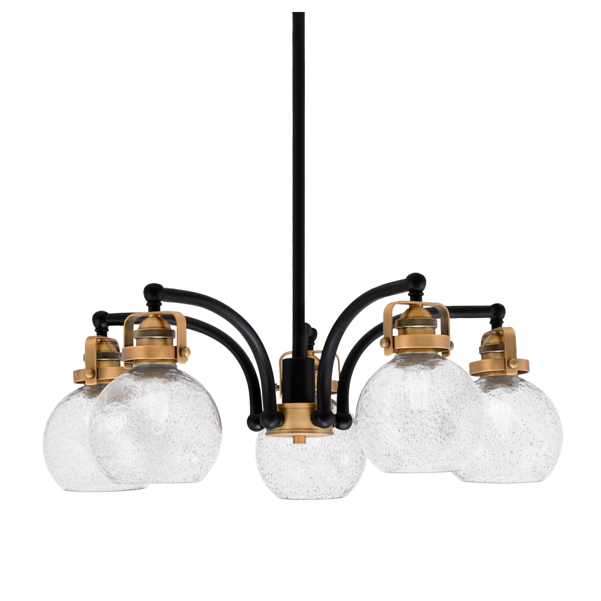 Easton Downlight, 5 Light, Chandelier Shown In Matte Black & Brass Finish With 5.75&quot; Smoke Bubble Glass