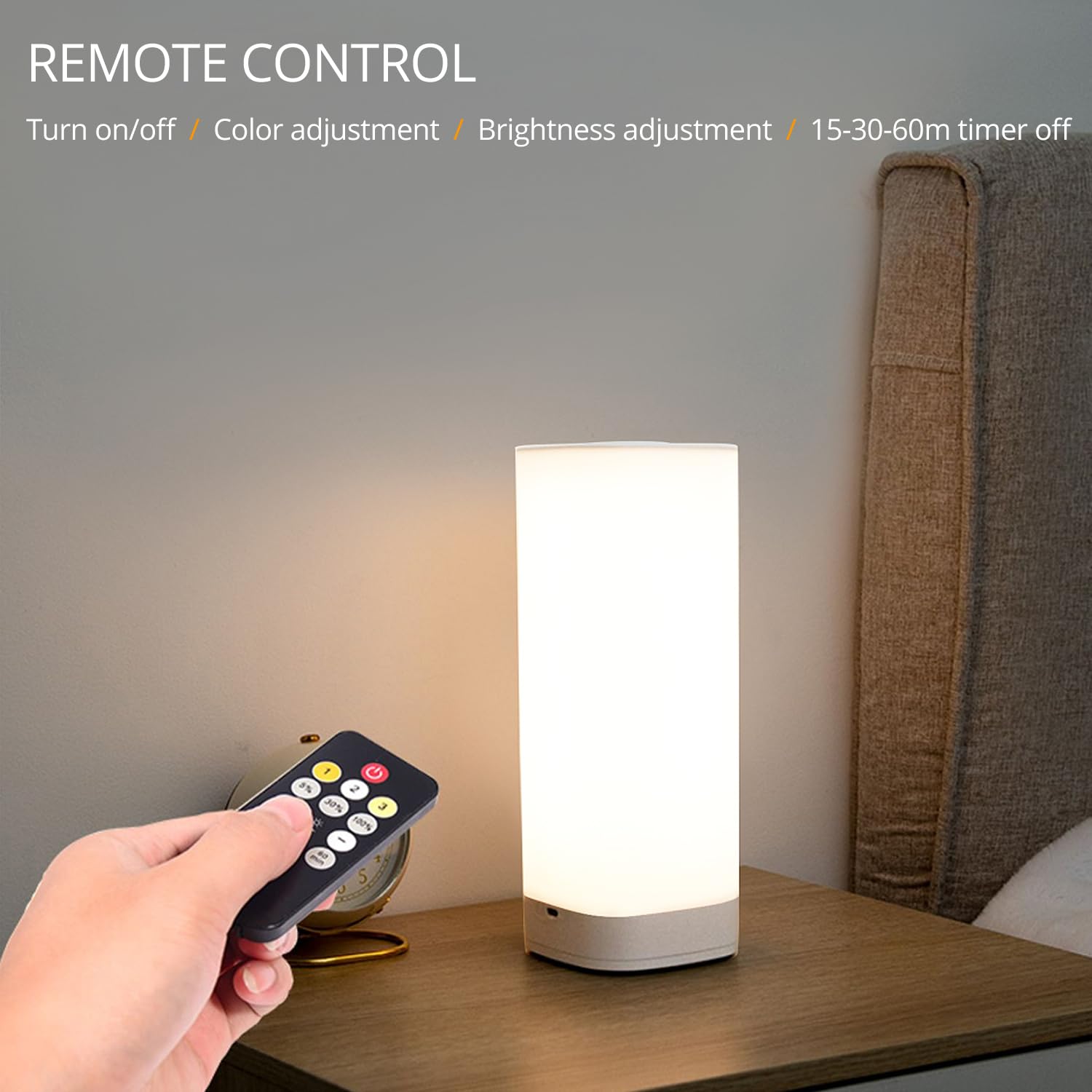 Semlos Battery Operated LED Table Lamp, 10 Brightness Levels, 3 Colors, Square 20cm, White, Model XYD20-CD