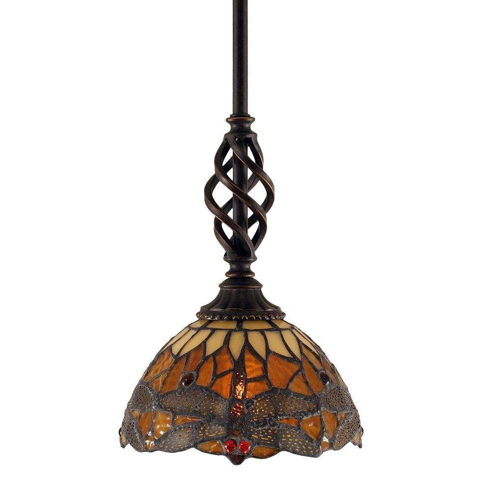 Toltec Lighting 80-DG-9465 Elegante Mini Pendant with Hang Straight Swivel with 7 Inch Amber Dragonfly Tiffany Glass, Dark Granite Finish