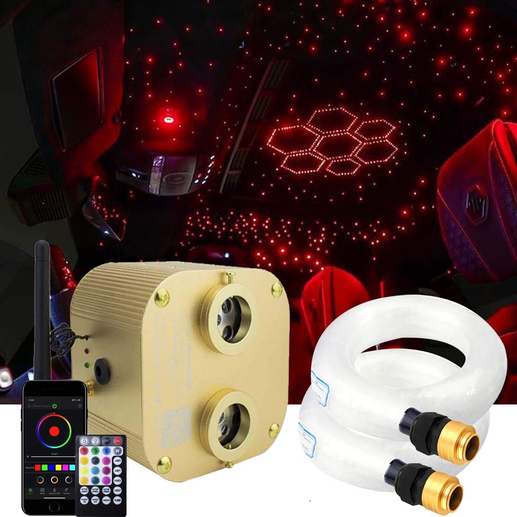 AZIMOM Bluetooth 20w Upgraded Fiber Optic Lights Twinkle Star Ceiling Lighting Kits 700pcs*0.03in*9.8ft Fiber Strands Dual Port RGBW Sound Remote Control Light Source Home Indoor Car Ceiling D?cor