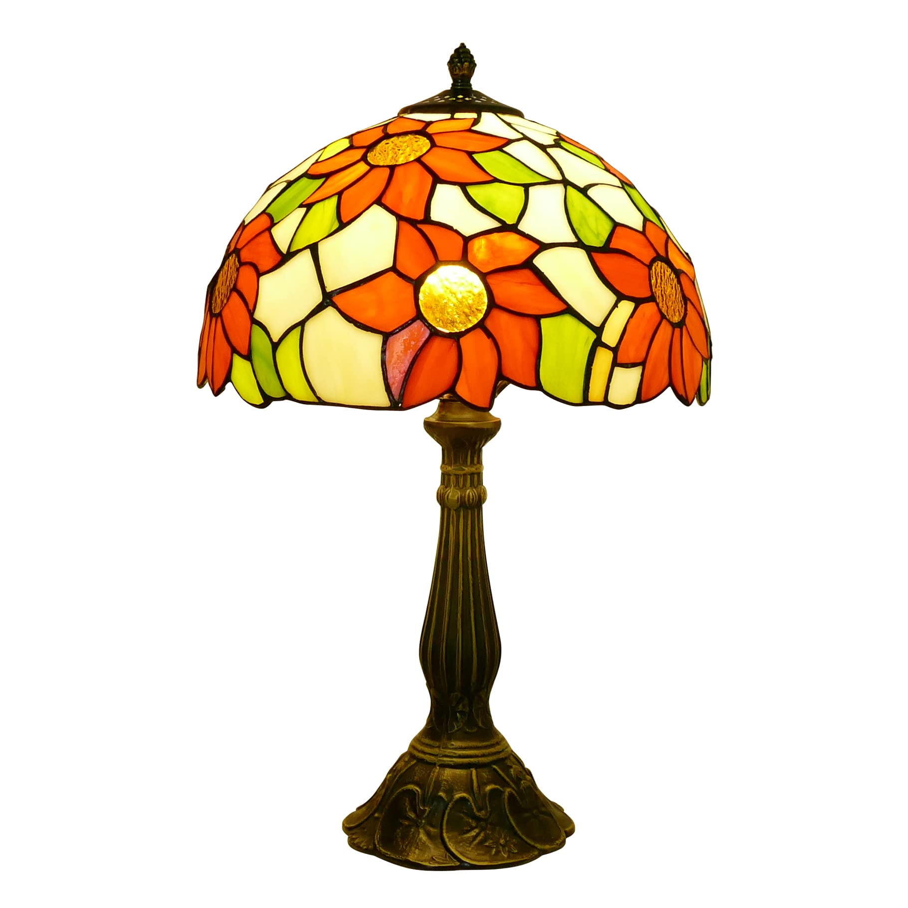 Tiffany Style Table Lamp Sunflower Vintage Table Lamp Stained Glass Lamp Durable Bronze Alloy Base Tiffany Lamps for Bedroom 12 Wide 19 Tall for Living Room Home Office