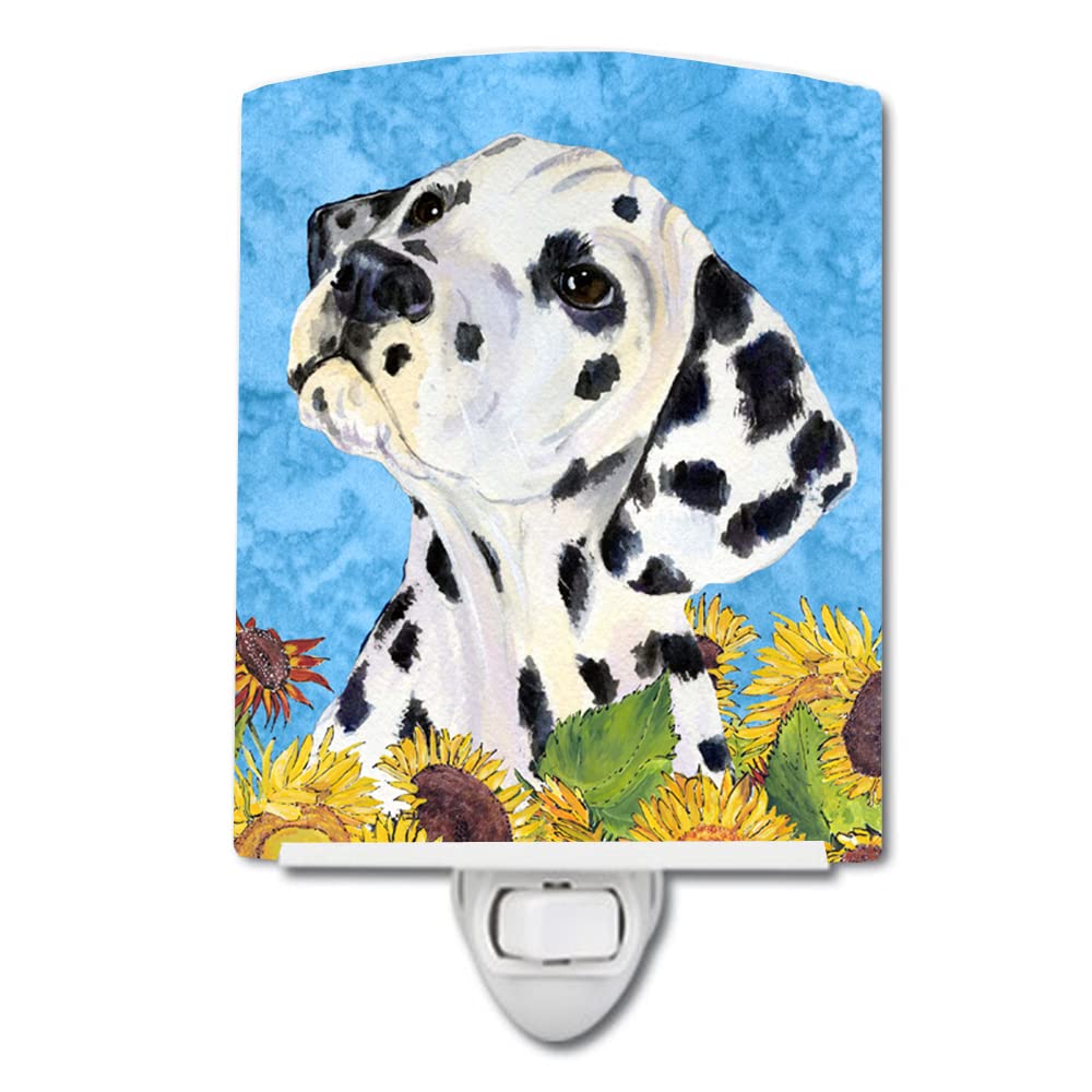 Caroline'S Treasures Ss4126Cnl Dalmatian In Summer Flowers Ceramic Night Light Compact, Ul-Certified, Ideal For Bedroom, Bathroom, Nursery, Hallway, Kitchen, 6X4X3, Multicolor