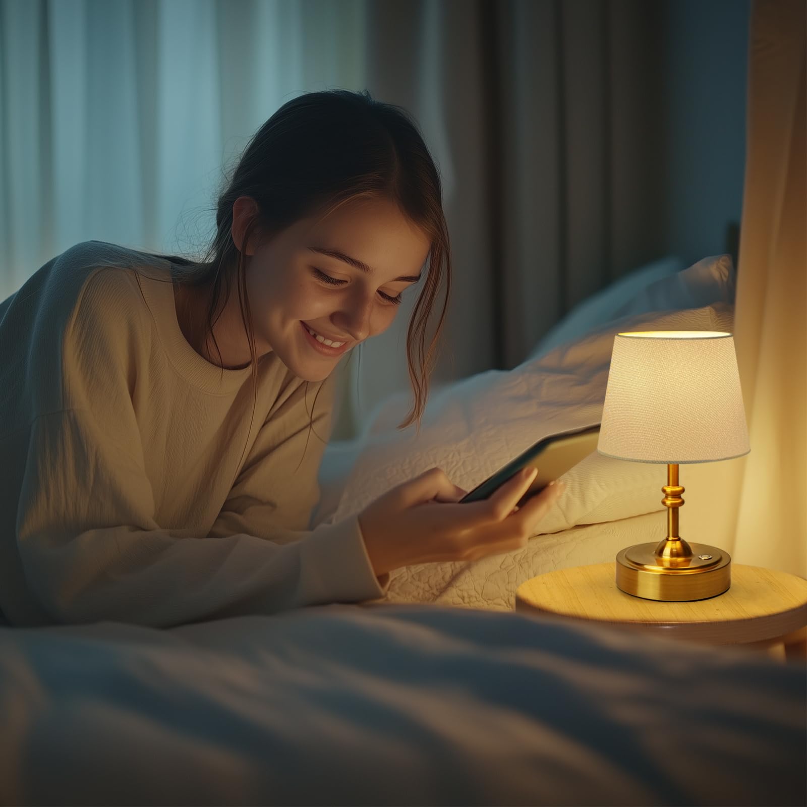 Onewish Small Cordless Lamp Dimmable-Battery Operated Table Lamp, 4000Mah Rechargeable, Touch Bedside Lamp With White Fabric Sha