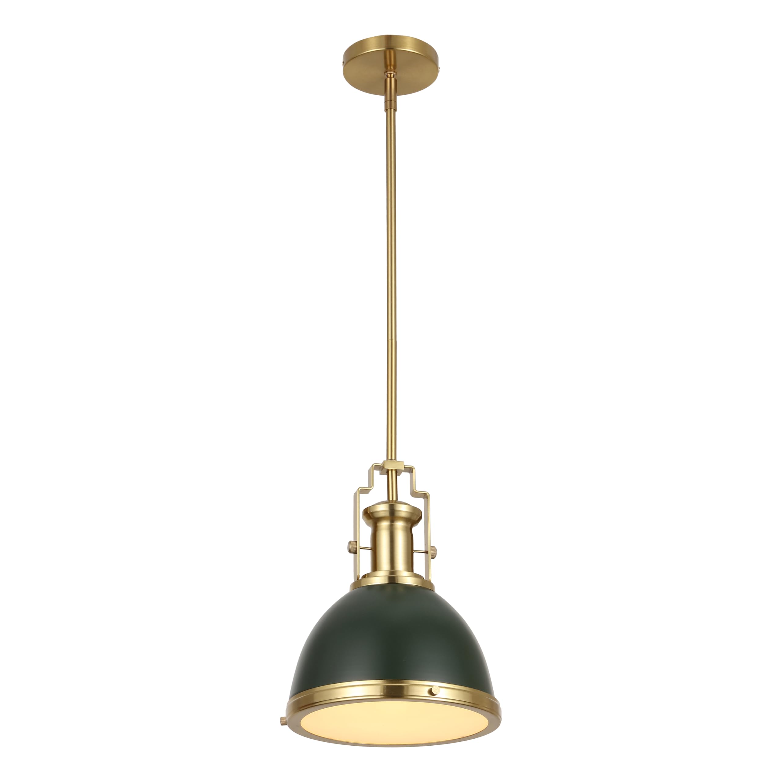 JONATHAN Y 10 Brass Gold Kombu Green 1-Light Metal Dome Pendant Modern Industrial Hanging Light for Kitchen Island Dining Room A