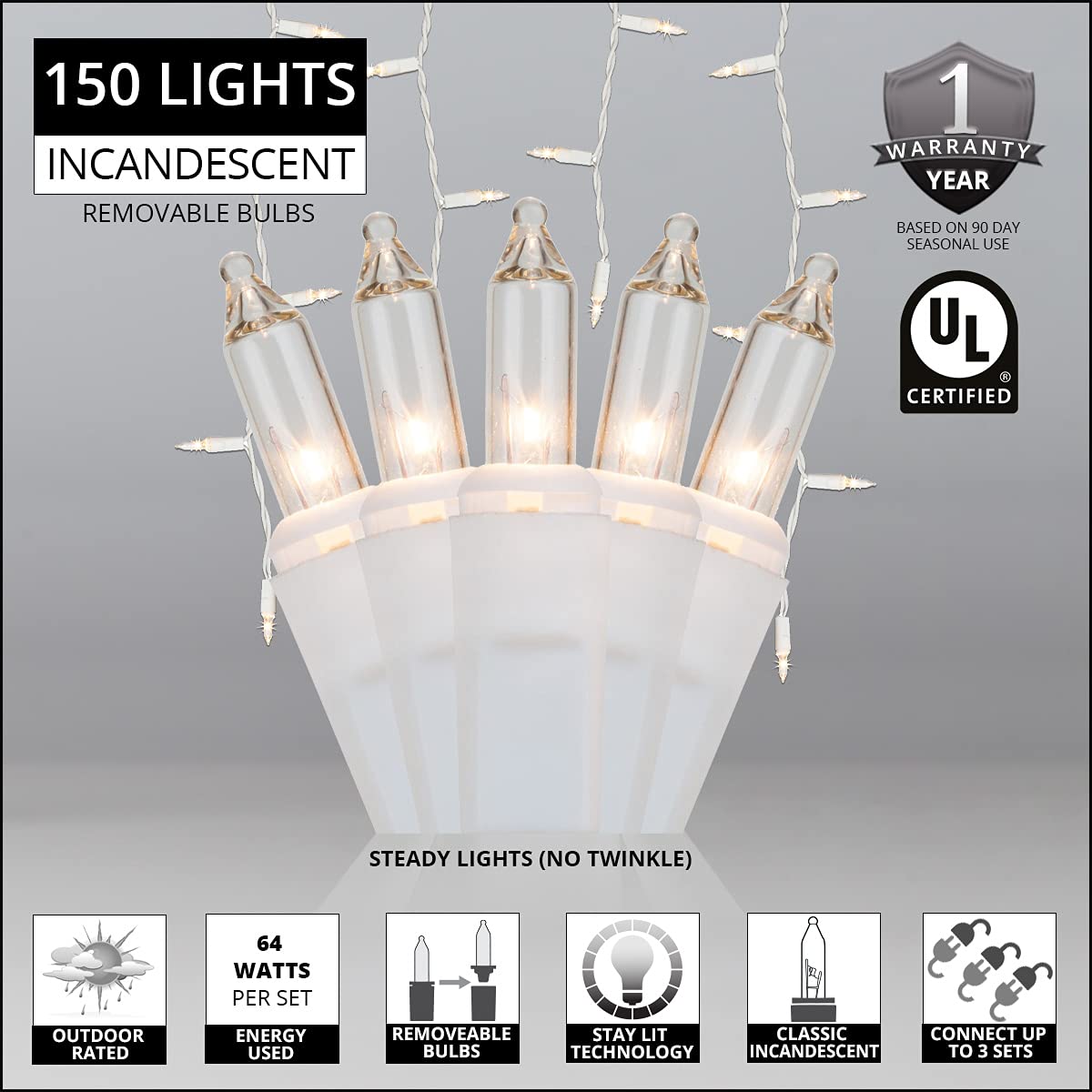 Kringle Traditions 8.5 ft Clear Icicle Lights - White Wire, Indoor/Outdoor Holiday Decor