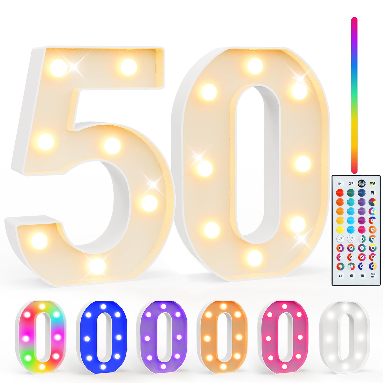 Pooqla 50Th Birthday Decorations For Her Him  35 Colors Led Light Up Numbers With Remote  Multicolor Marquee Numbers 50 Sign For Party Wedding Anniversary Decor 50Th Birthday Gift  Number 50