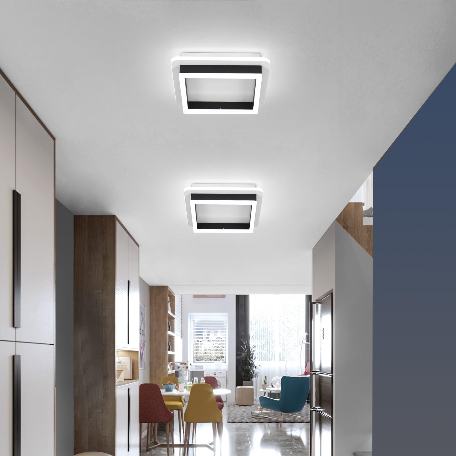 Caneoe 2 Packs Square Flush Mount Ceiling Light, 6000K Black Modern Led Ceiling Light Fixture, Minimalist Hallway Lighting Fixtu