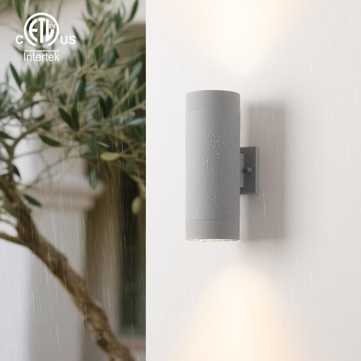 Mirrea 14 Modern Outdoor Porch Light Patio Light In 2 Lights With Aluminum Cylinder And Tempered Glass Cover Waterproof Wall Sconce 2 Pack (Matte Gray)
