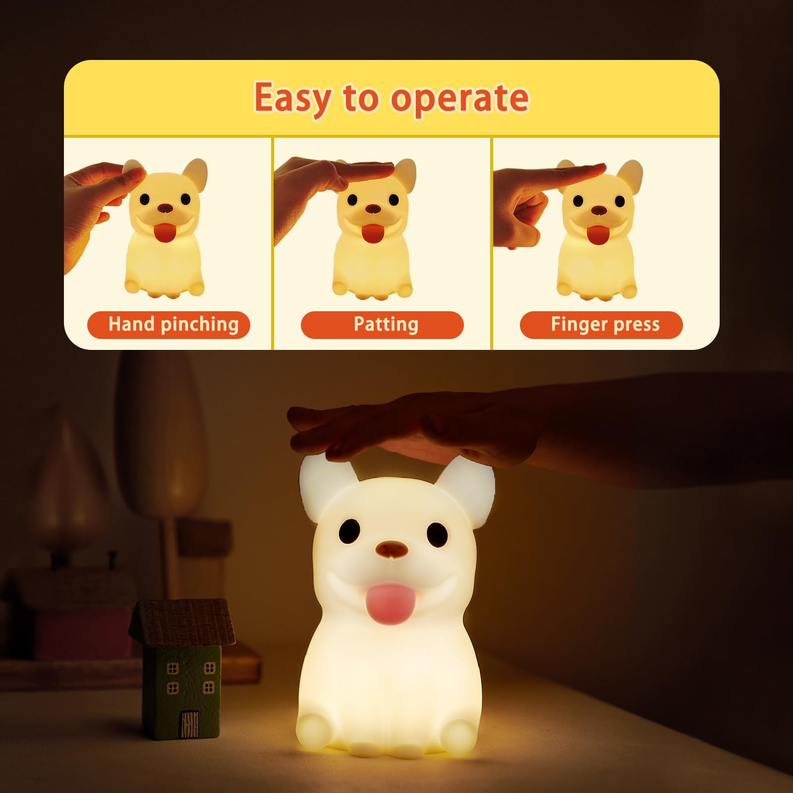 Qanyi French Bulldog Lamp - Cute Silicone Dog Night Light For Kids & Home Decor, Rechargeable