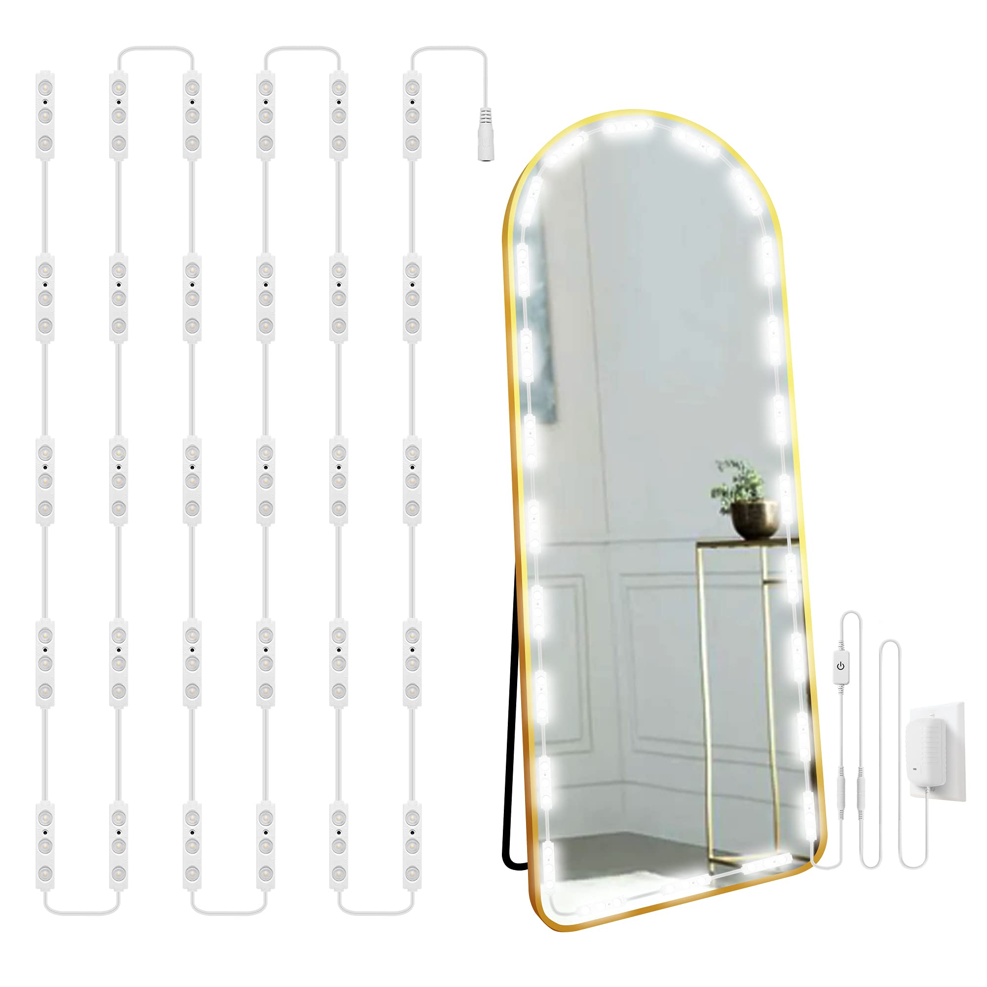 LPHUMEX Hollywood Glam LED Vanity Lights Kit, 14ft Dimmable, Plug-In, Small, White, PVC Material