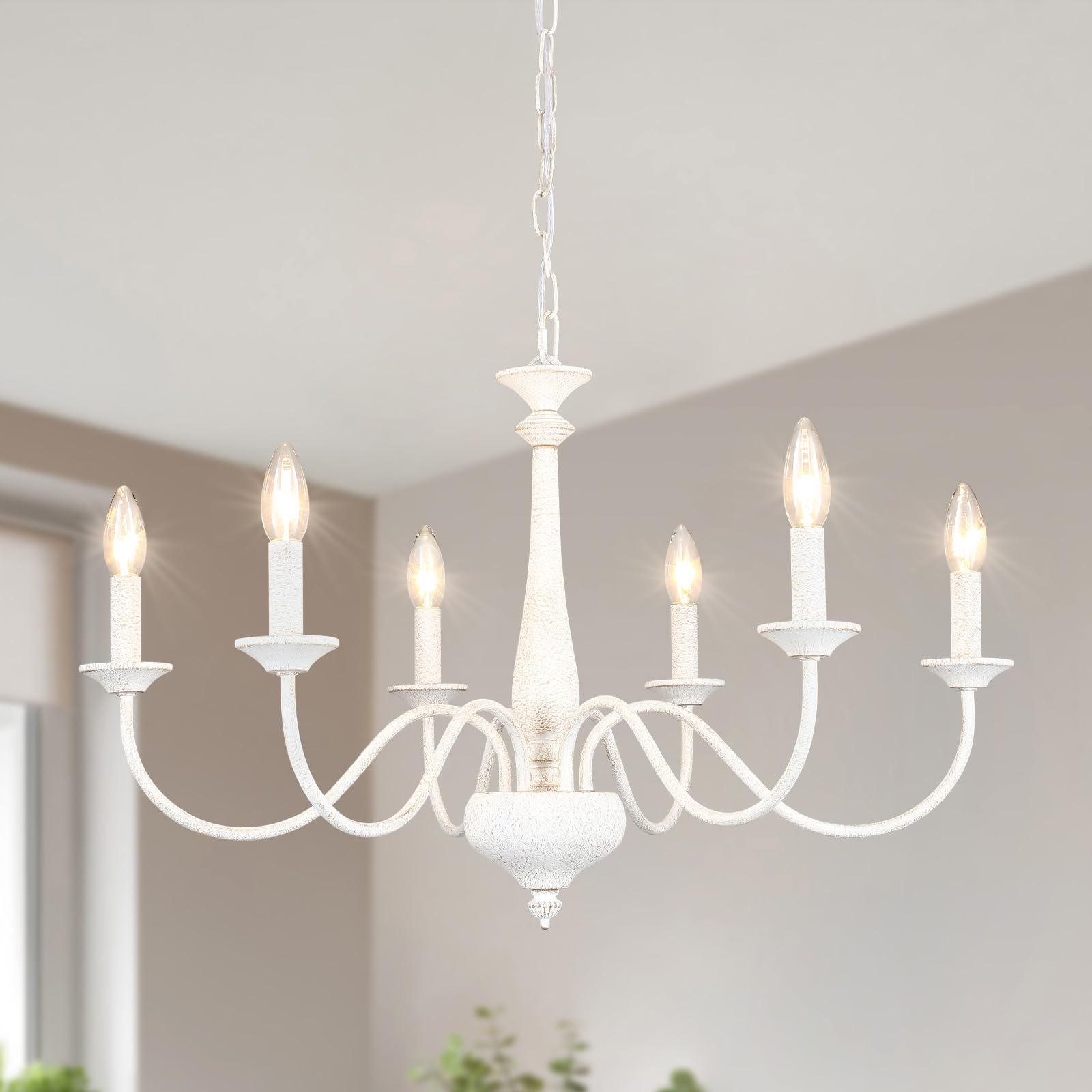 Generies Farmhouse Chandelier for Dining Room Light Fixture French Country Chandelier 6 Lights Rustic Kitchen Pendant Lights Whi